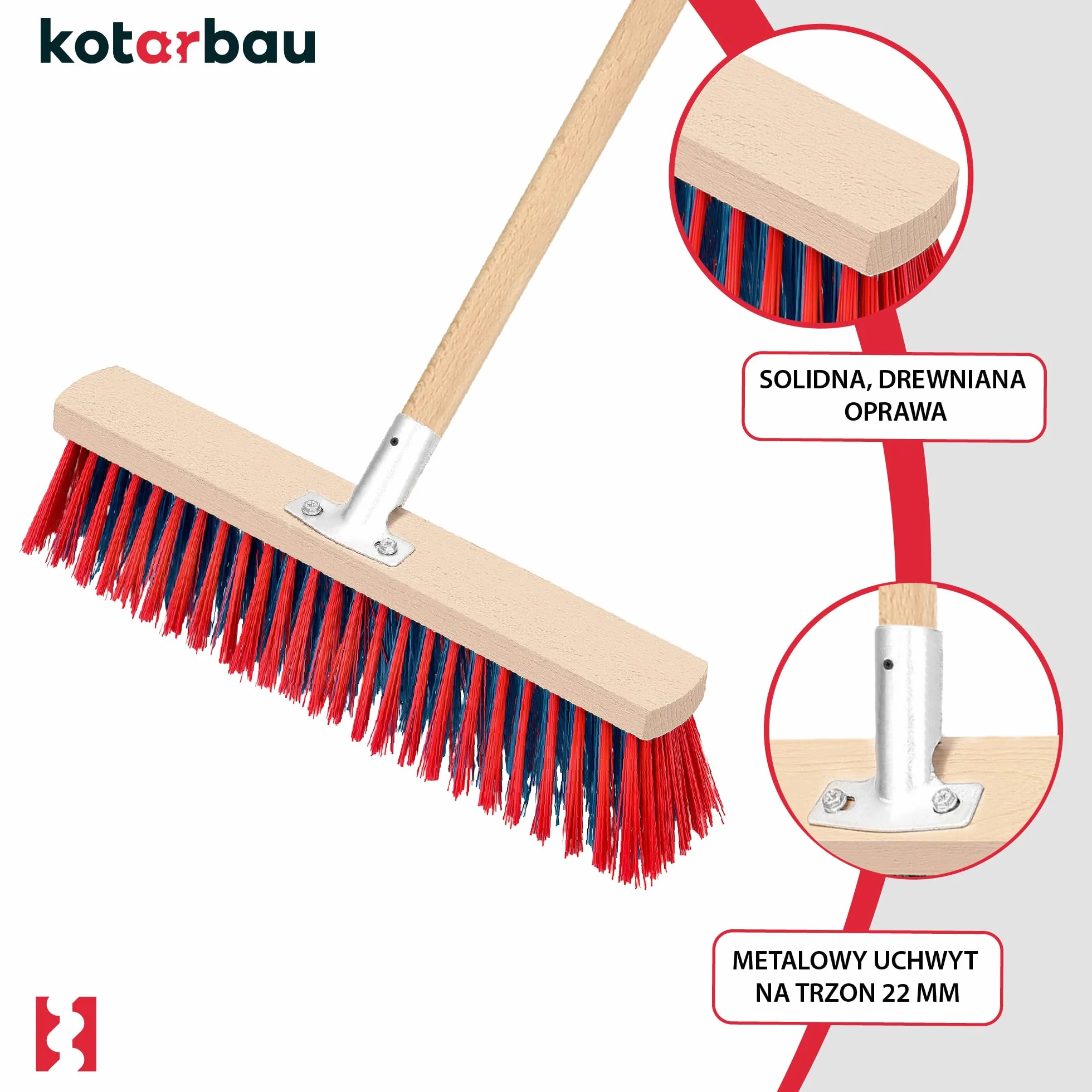 KOTARBAU® Ulicówka - 43 CM - Zamiatacz - Szczotka - Miotła Drewniana - Zmiotka - PVC
