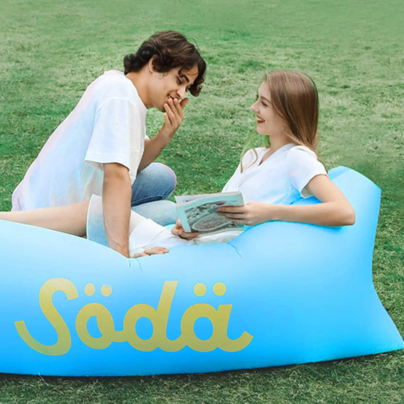 Balakaka Nadmuchiwana kanapa dmuchana sofa 160 x 75 x 55 cm, przenośne krzesło kempingowe na zewnątrz, torba do przechowywania, składana, leniwa sofa, na kemping, plażę, wędrówki