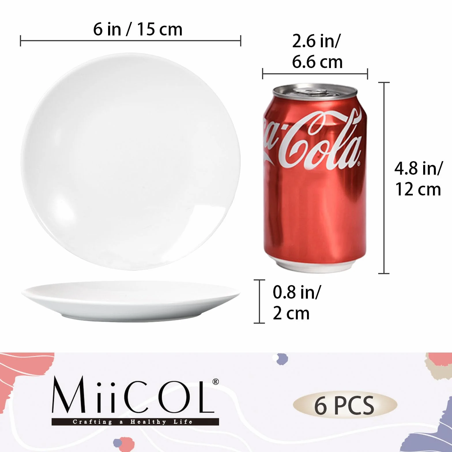 Miicol Małe talerze deserowe, zestaw 6 sztuk, ceramiczne białe talerze na przekąski 15,2 cm, mini porcelanowe talerze do serwowania ciast, chleba, sałatki, przekąsek