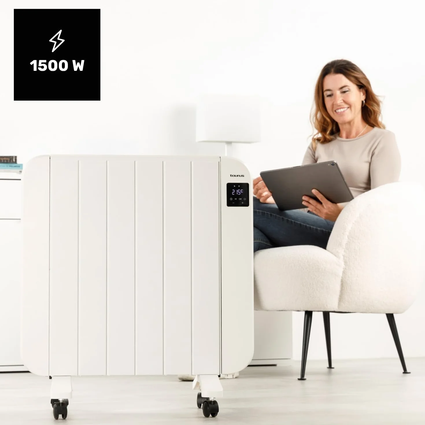 Taurus Grzejnik elektryczny Persia 1500 | 6 elementów 1500 W | Ściana lub stopka | Regulowany termostat | Programowanie 24/7 | Wyświetlacz LCD | Cichy | Całkowite wyłączenie