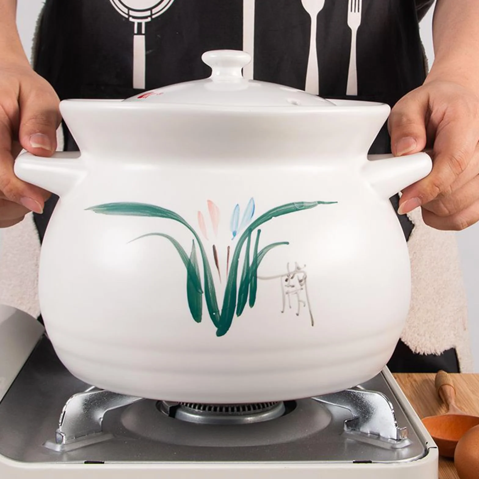 Ceramiczny garnek do duszenia, Małe miedziane rondle, garnki z pokrywką, ceramiczne(5.5L/5Quarts)