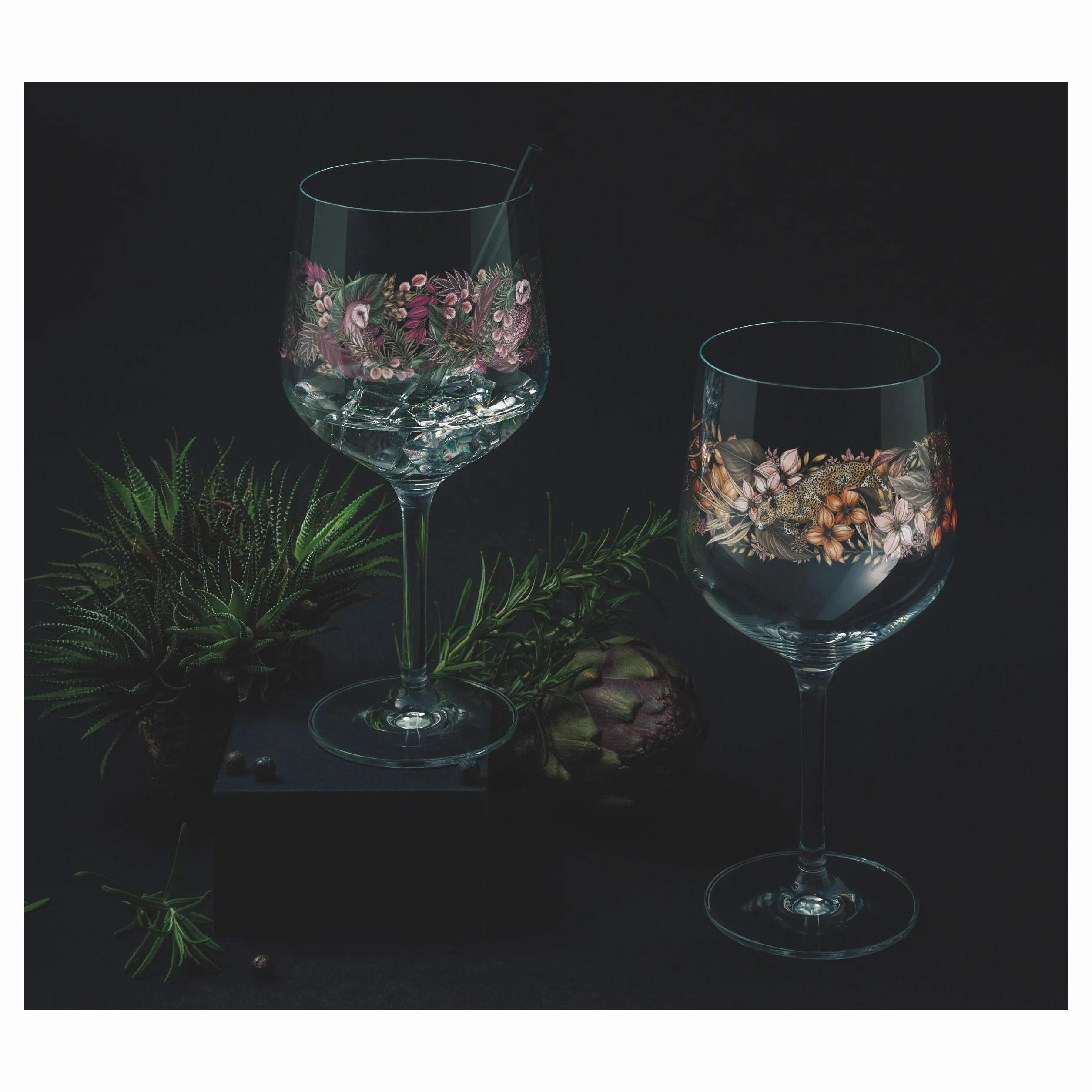 RITZENHOFF 3691002 Kieliszek do ginu, 700 ml, seria Shadow Fauna, zestaw nr 2, 2 sztuki, lampart i sowa - Made in Germany