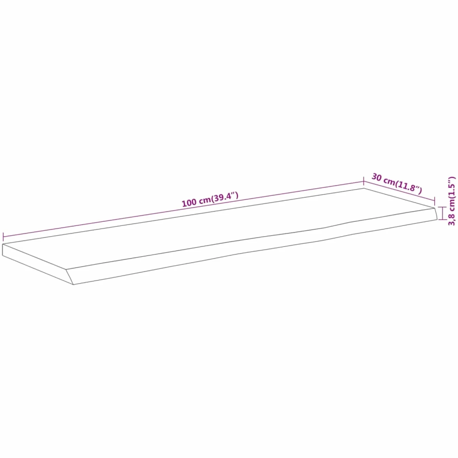 Regał ścienny z litego drewna akacjowego z krawędzią drzewa 100 cm x 30 cm do salonu biura