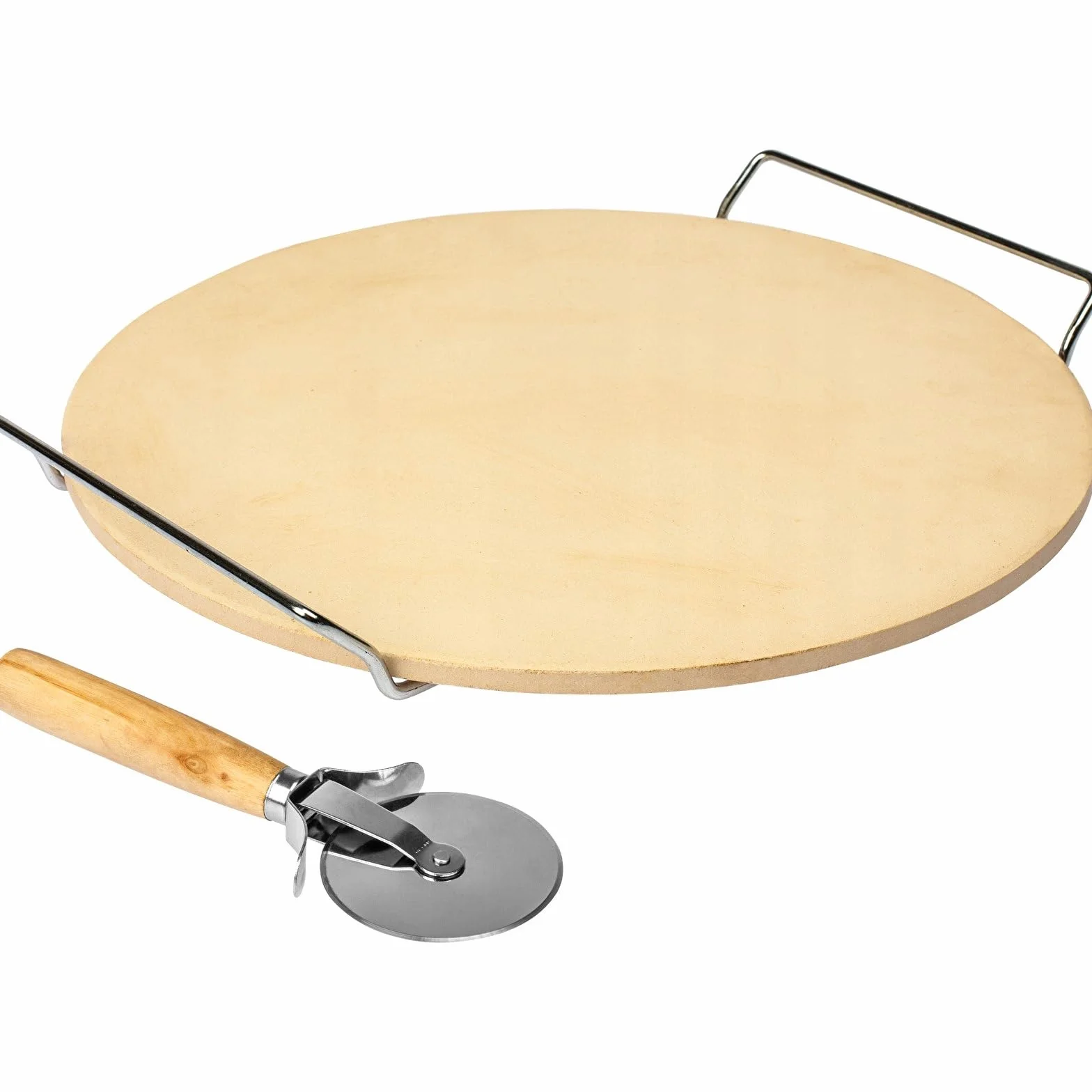 Browin 312009 Kamień do pizzy z uchwytem i nożykiem, okrągły 33 cm, kamień do piekarnika, na grilla