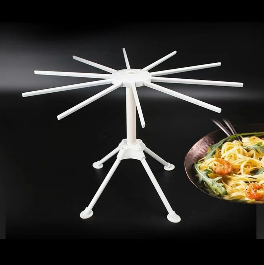 Suszarka do makaronu z 10 wysuwanymi ramionami – składany stojak do suszenia makaronu – suszarka do makaronu z tworzywa sztucznego – stojak na makaron do zawieszenia 2 kg, biała