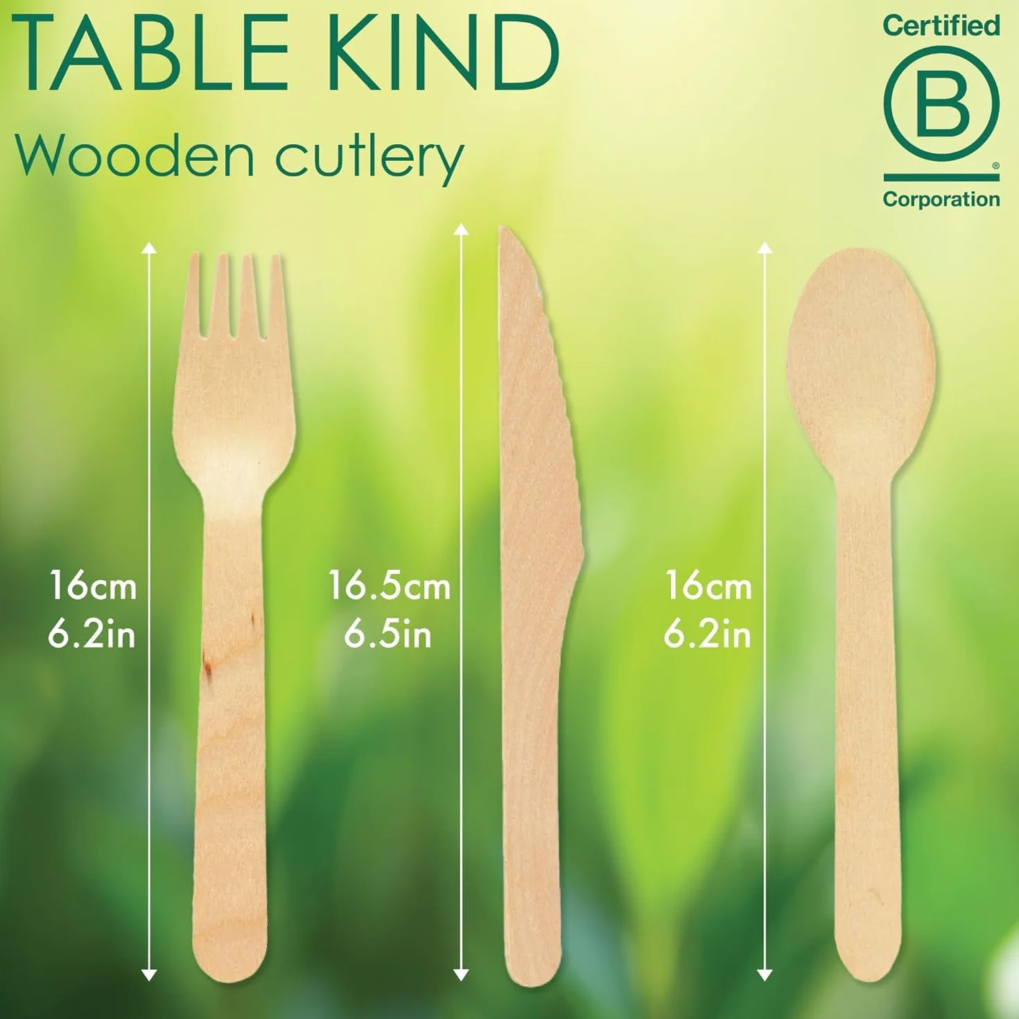 Table Kind 150 x biodegradowalne drewniane sztućce, noże, widelce, łyżki, urodziny, Boże Narodzenie, kemping, piknik lub grill, catering, przybory kuchenne 17 cm