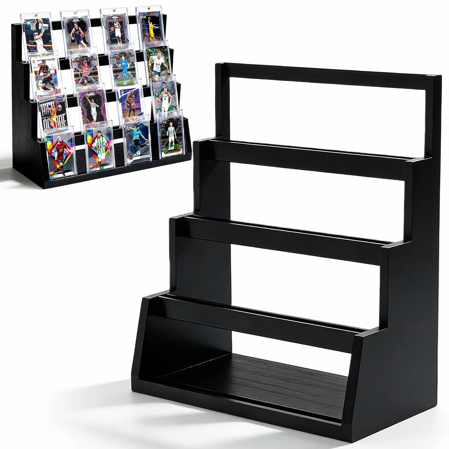 BAIFULAI 4-Poziomowy Stojak Na Karty Kolekcjonerskie Drewniane Do Wystawiania Kart Sportowych I Baseballowych