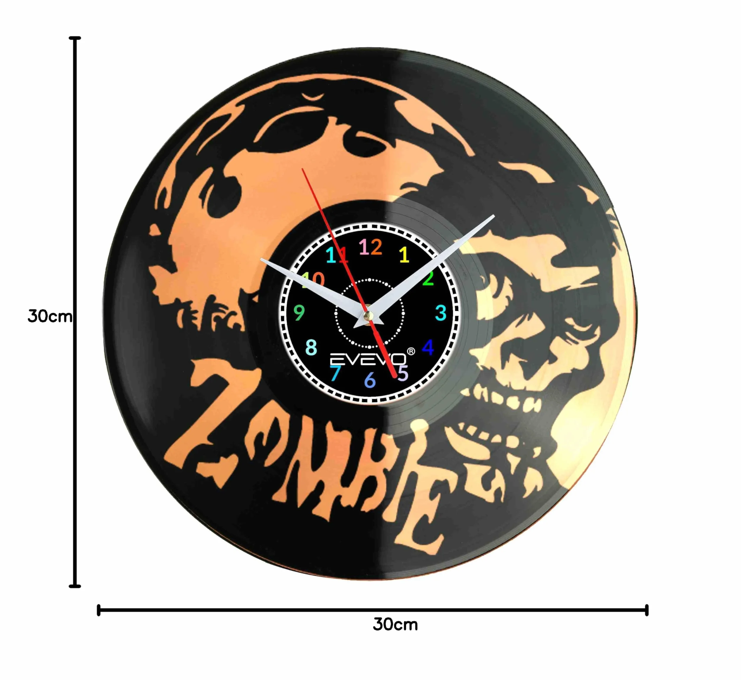 ZOMBIE ZEGAR ŚCIENNY FLUORESCENCYJNE TŁO PŁYTA WINYLOWA PREZENT UPOMINEK URODZINY DLA NIEJ DLA NIEGO F0001