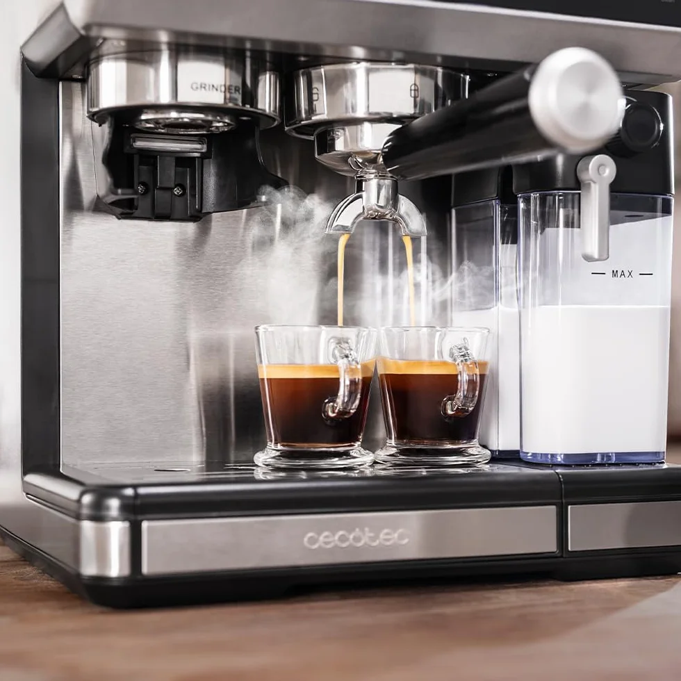 Cecotec Ekspres do kawy Barista Power Espresso 20 Barista Grind & Latte. 1350W, 20 barów, młynek stożkowy, 2,6 l zbiornik na wodę, 100g kawy i 500ml mleko, ekran dotykowy, samoczyszczenie, dostosowany