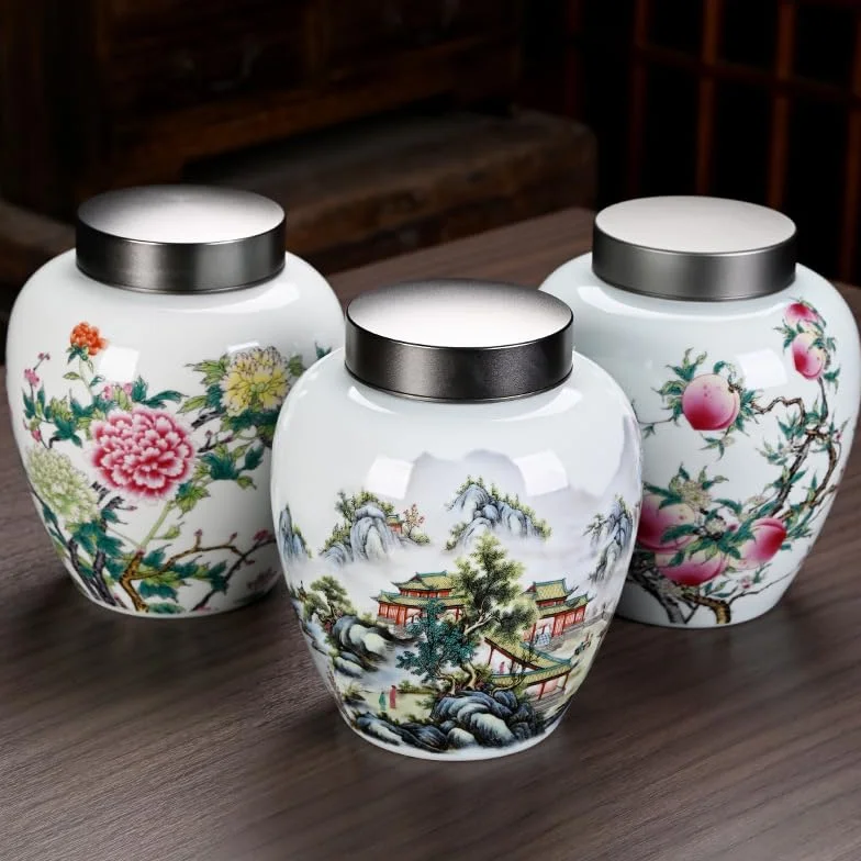 Dzbanek na herbatę Duże ceramiczne puszki do herbaty, domowe puszki do przechowywania, herbata Pu'er, czarna herbata, zielona herbata, szczelne puszki, blaszane pokrywki, puszki na herbatę Longjing