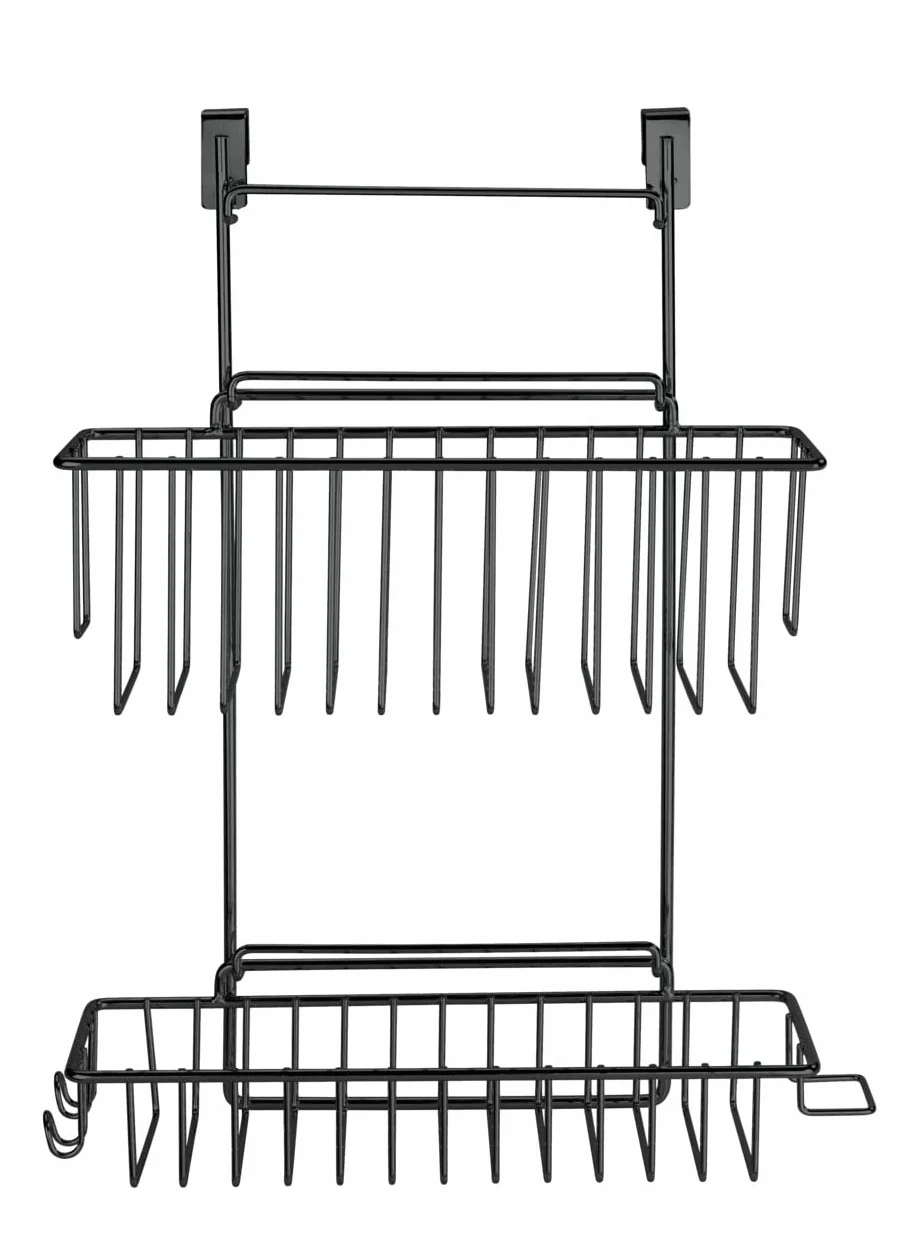 WENKO Szafka kuchenna, regał wiszący Flexi czarny, z 2 półkami, metal malowany proszkowo, 32 x 47 x 12,5 cm