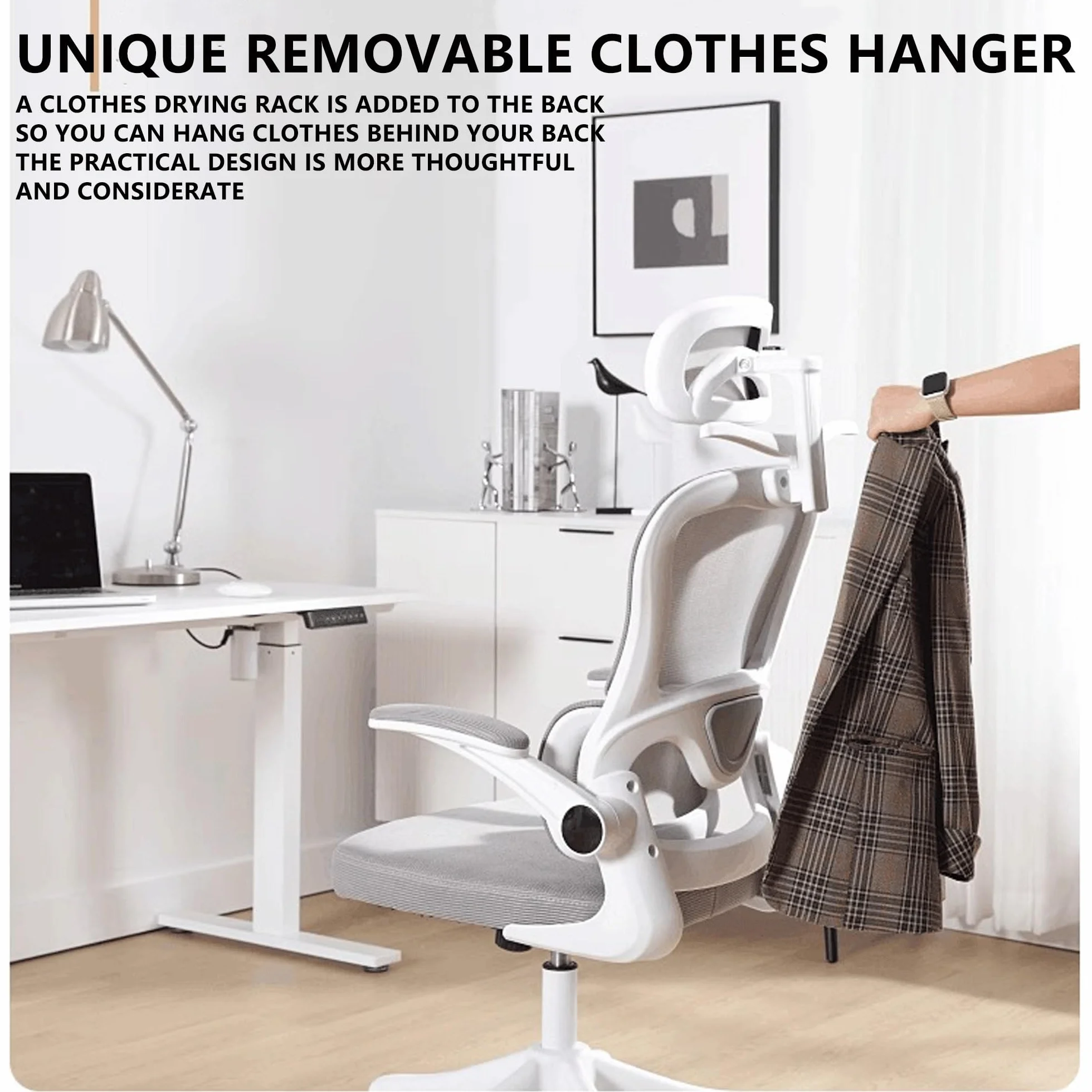 Ergonomiczne krzesło biurowe do gier komputerowych z wygodną siatką, regulowanym zagłówkiem 3D, zdejmowany stojak na ubrania, obrotowy, przechylany, dynamiczne podparcie pleców, idealny do pracy