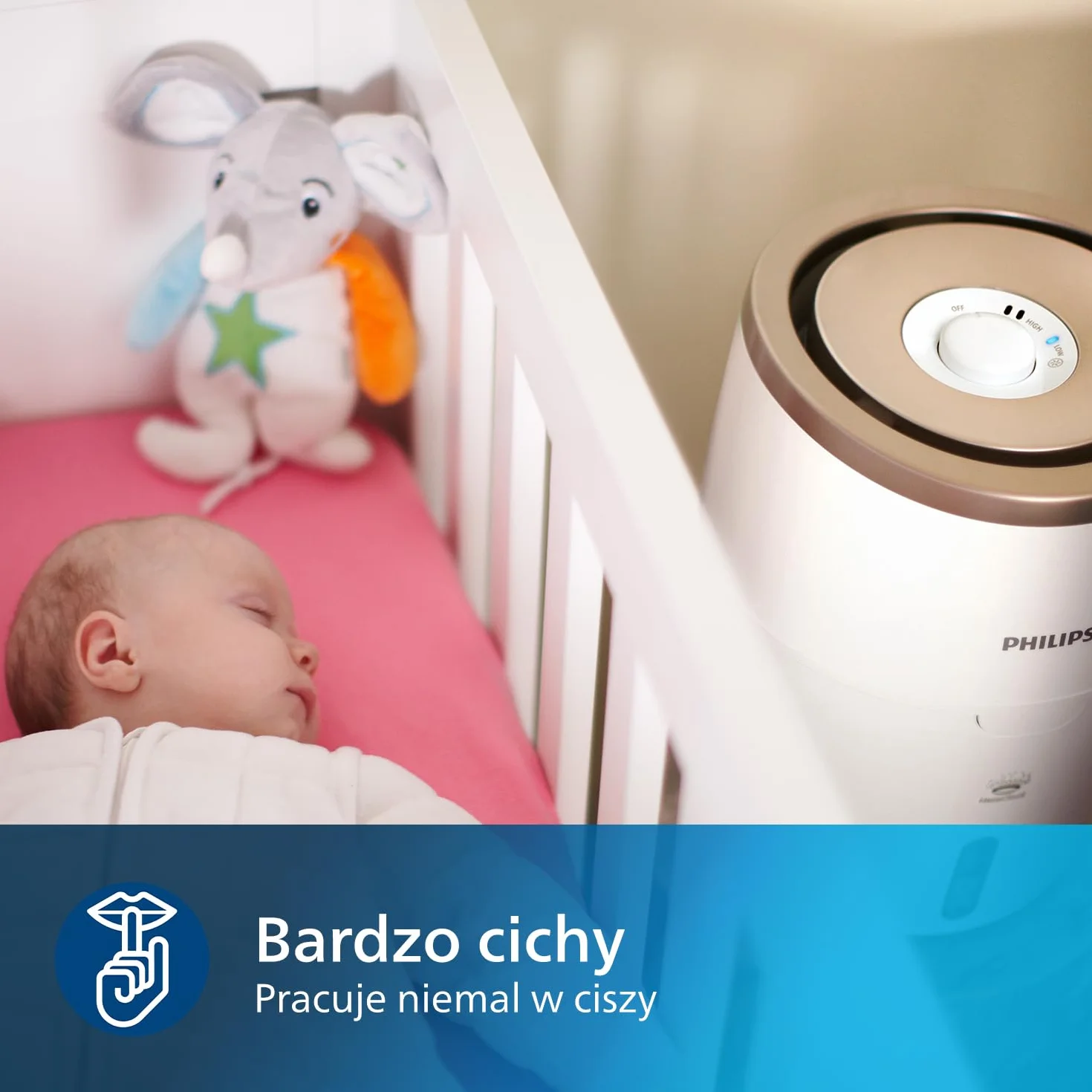 Philips Nawilżacz Powietrza Serii 2000, Nawilża Pomieszczenia do 38 m², Technologia NanoCloud, 2 Prędkości, 2l zbiornik na wodę, cichy, kolor biało/kremowy (HU4811/10)