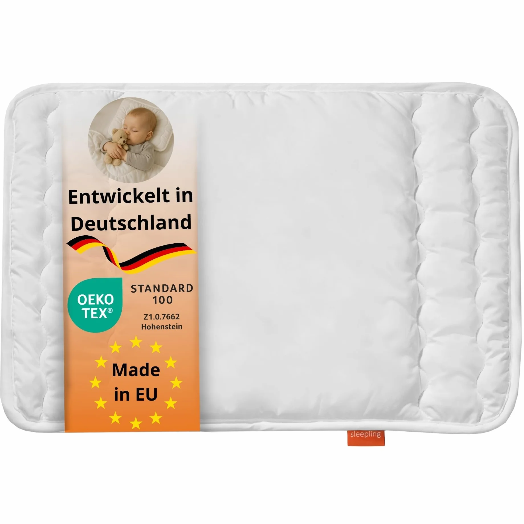 sleepling Poduszka pod głowę dla niemowląt, płaska poduszka 40 x 60 cm, wyprodukowano w UE, nadaje się do prania w 60 stopniach, Ökotex 100, biała