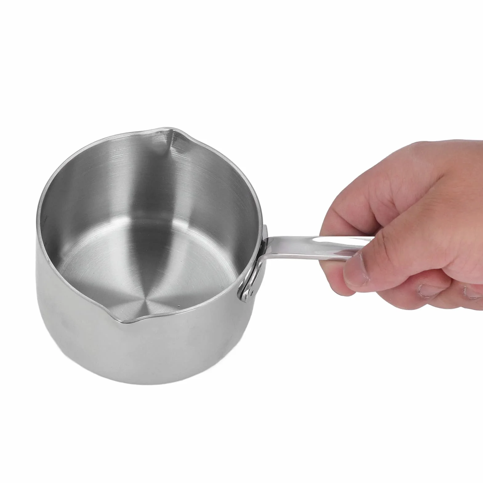 Garnek na Mleko ze Stali Nierdzewnej, Wydajny do Topienia Masła, z Dwiema Dyszami Indukcji/Gazu, 300 Ml, Odpowiedni do Podgrzewania Mleka/Sera/Czekolady, Otwór