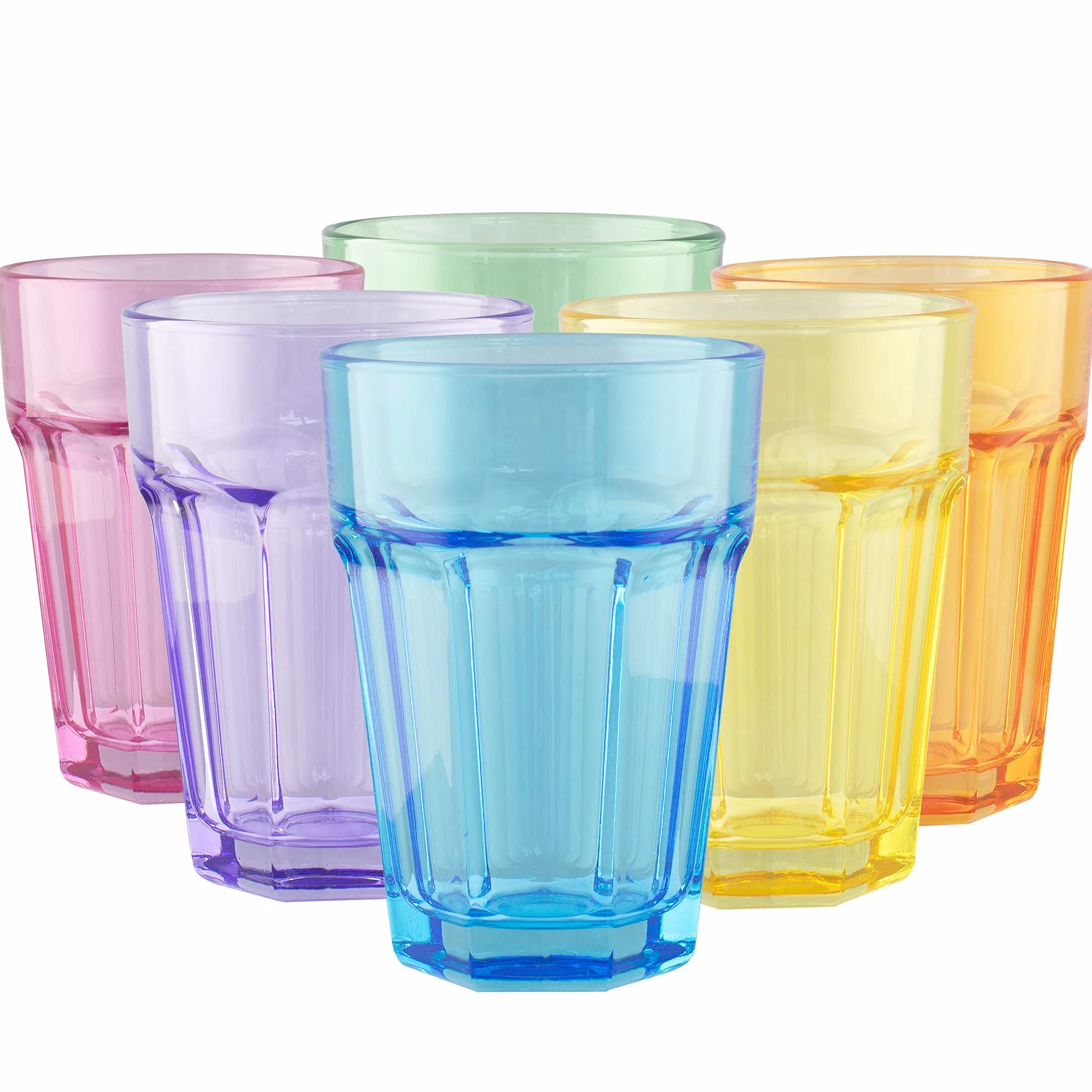 TREND FOR HOME Szklanki do Wody 425 ml Zestaw 6 Kolorowych Szklanek do Wody Napojów Soków Szklanka Wysoka Szklane Kubki do Longdrinków Szklanki Wysokie Styl Retro, Alva