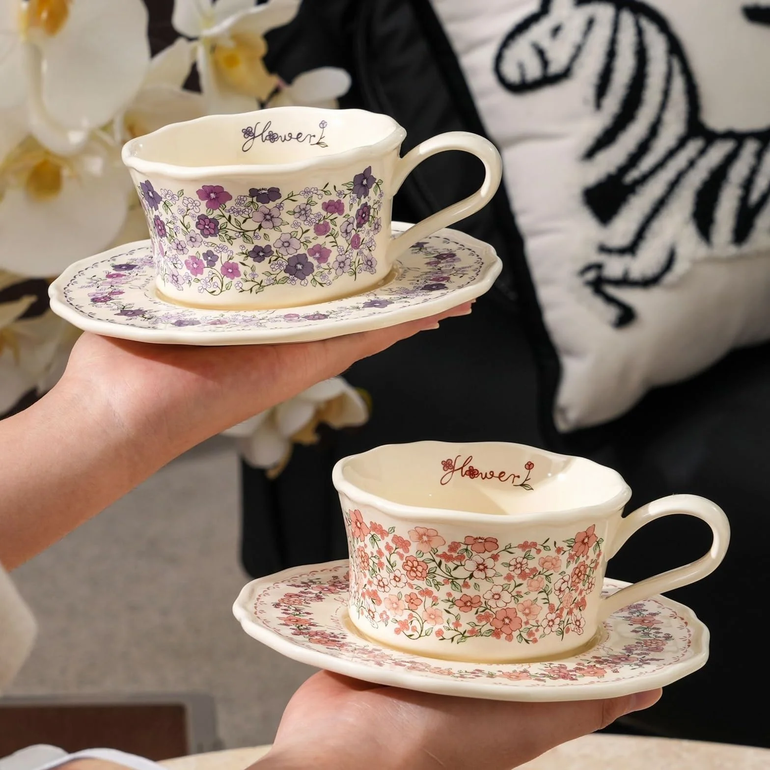 Duszpasterski kwiatowy kubek spodek zestaw ceramiczny kubek do kawy retro