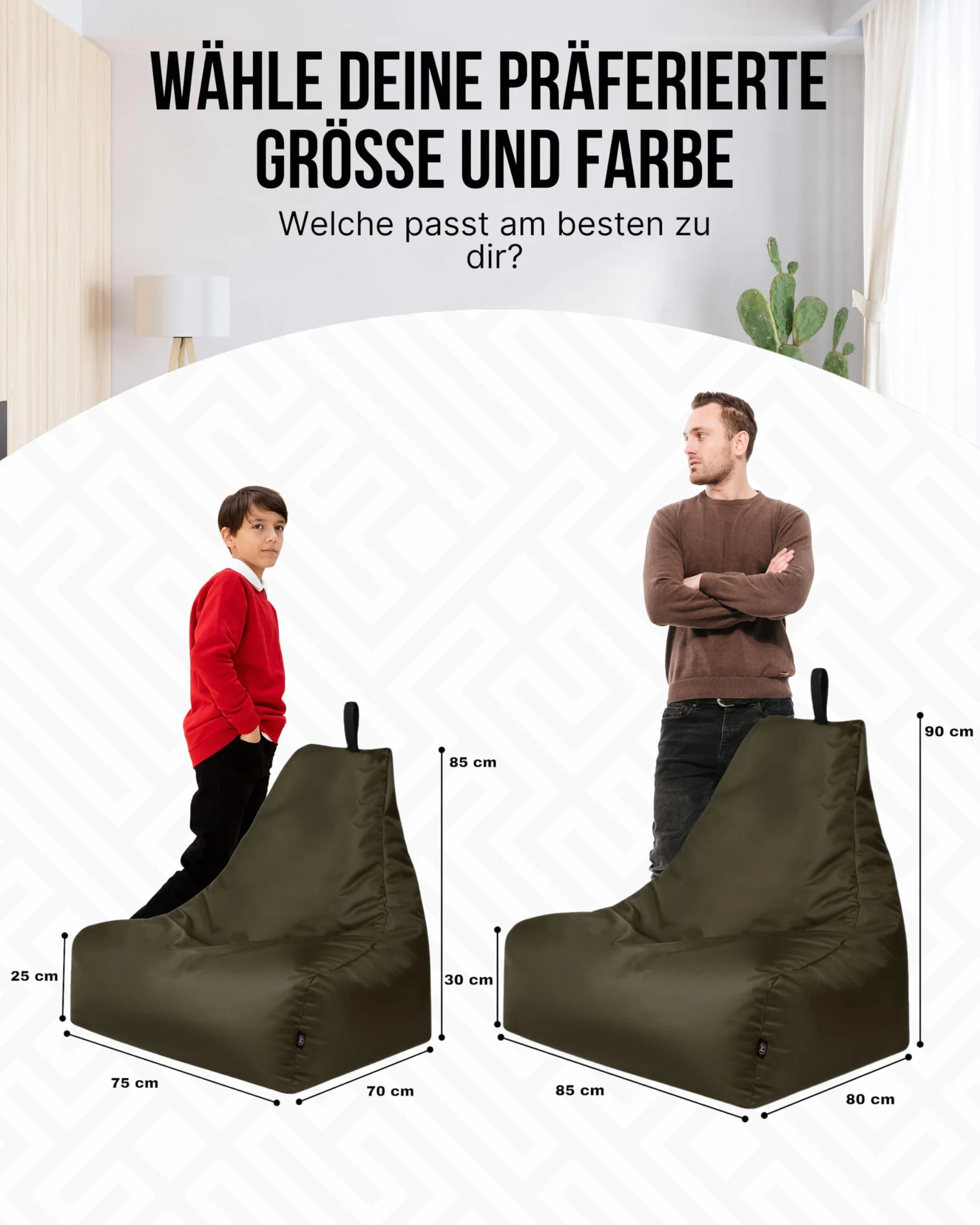 PATCH HOME Patchhome Lounge fotel XXL dla graczy, worek do siedzenia i relaksu, nadaje się do użytku wewnątrz i na zewnątrz, fabrycznie wypełniony, rozmiar XXL, khaki, w 2 rozmiarach i 25 kolorach