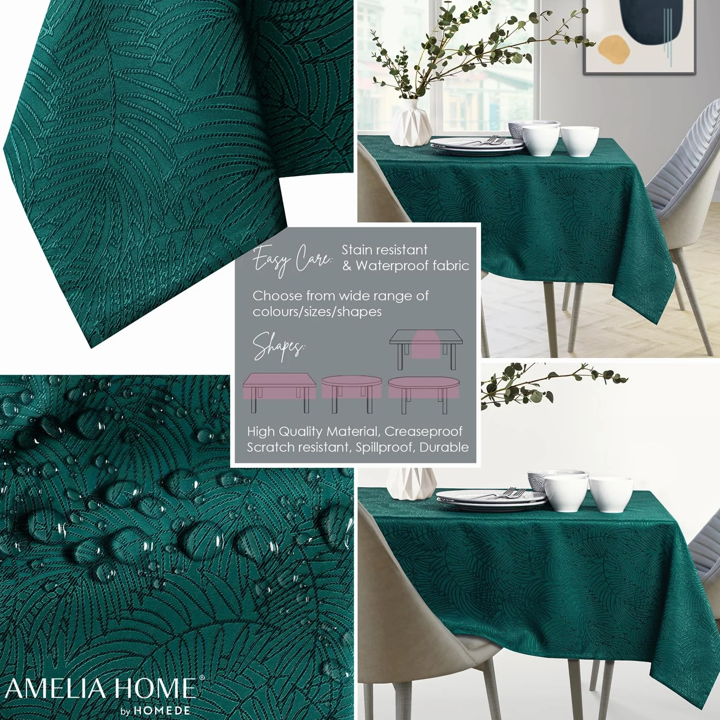 AmeliaHome Obrus plamoodporny wzór roślinny 120x240 cm zielony Gaia