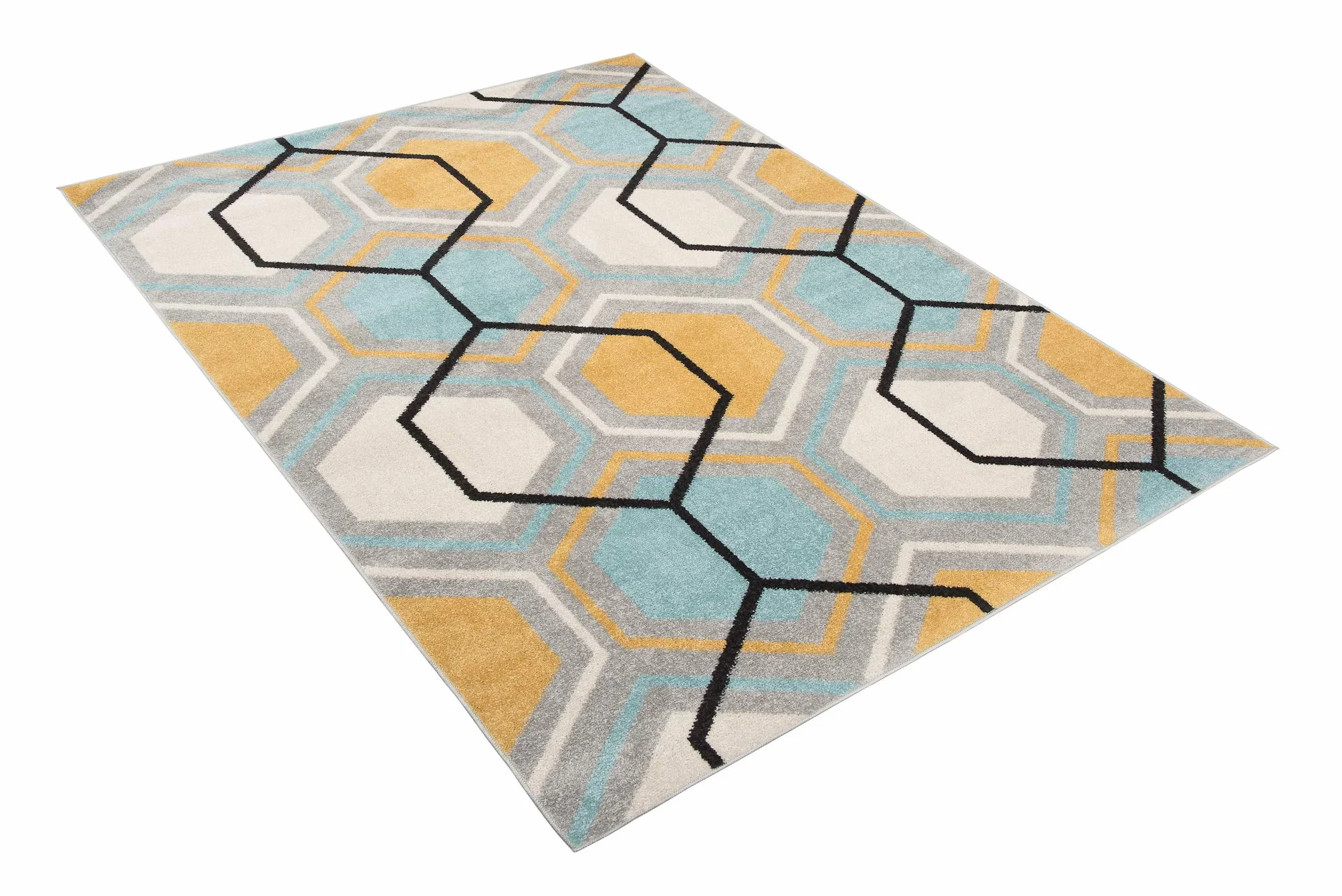 Tapiso LAZUR dywan do salonu, krótkie runo, nowoczesny, geometryczny kratka, szary, kremowy, żółty, jasnoniebieski, do sypialni, Ökotex 300 x 400 cm