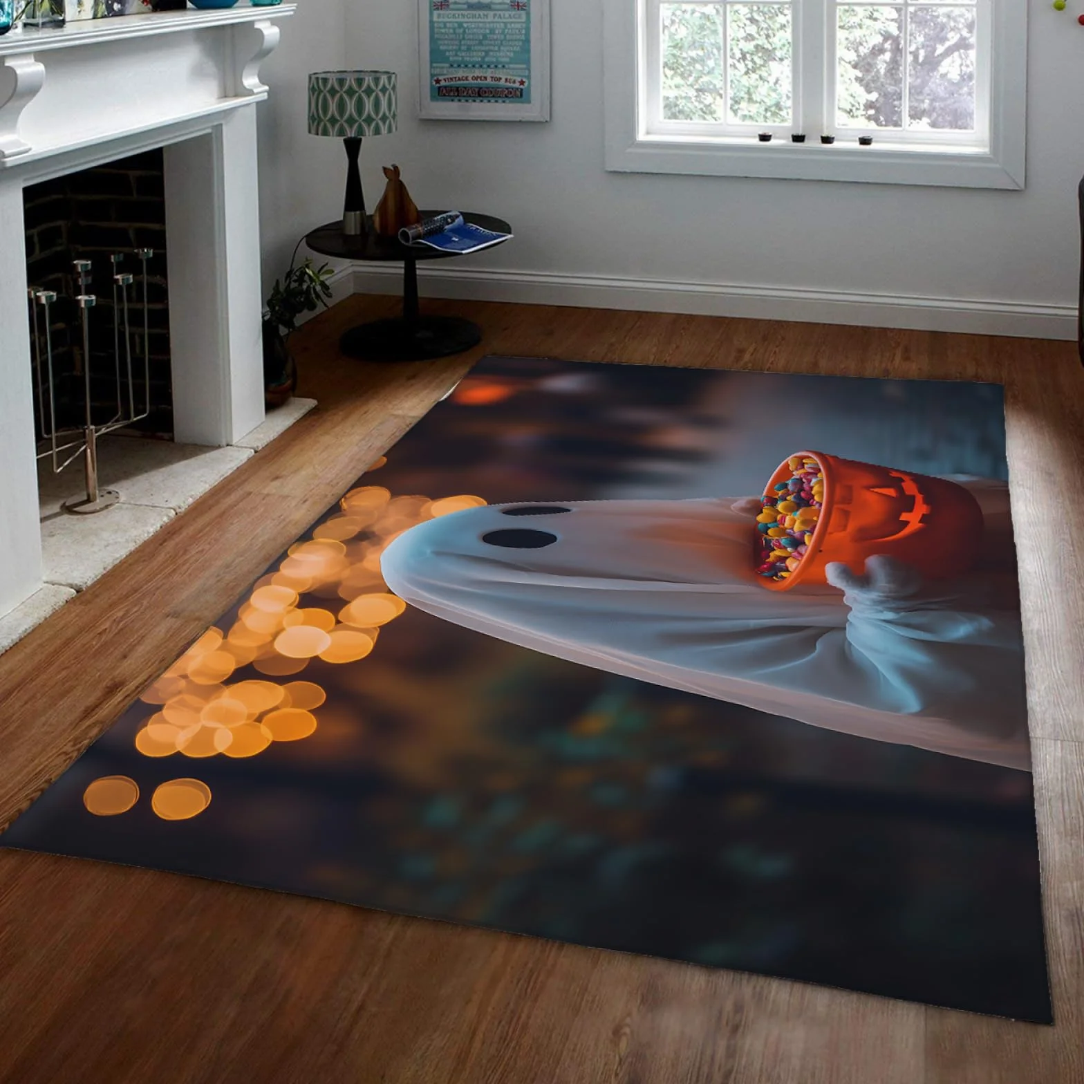 Halloweenowa mata kuchenna śliczne duchy dywan 180x270cm zmywalne kolorowe cukierki antypoślizgowe do dekoracji wnętrz kuchnia Halloween akcesoria dekoracyjne