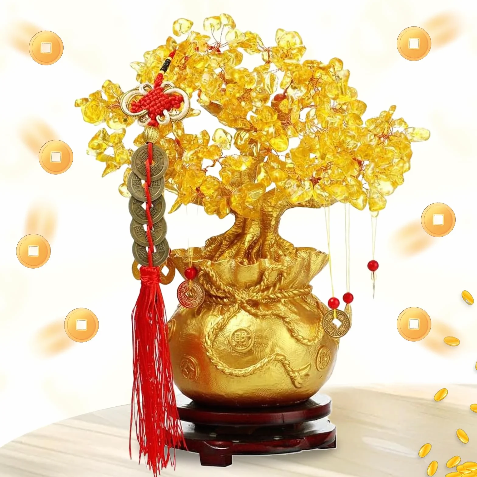 Bogate drzewo, drzewko pieniężne Feng Shui Bonsai, złote drzewko szczęścia, do domu, biura, jako dekoracja sklepu