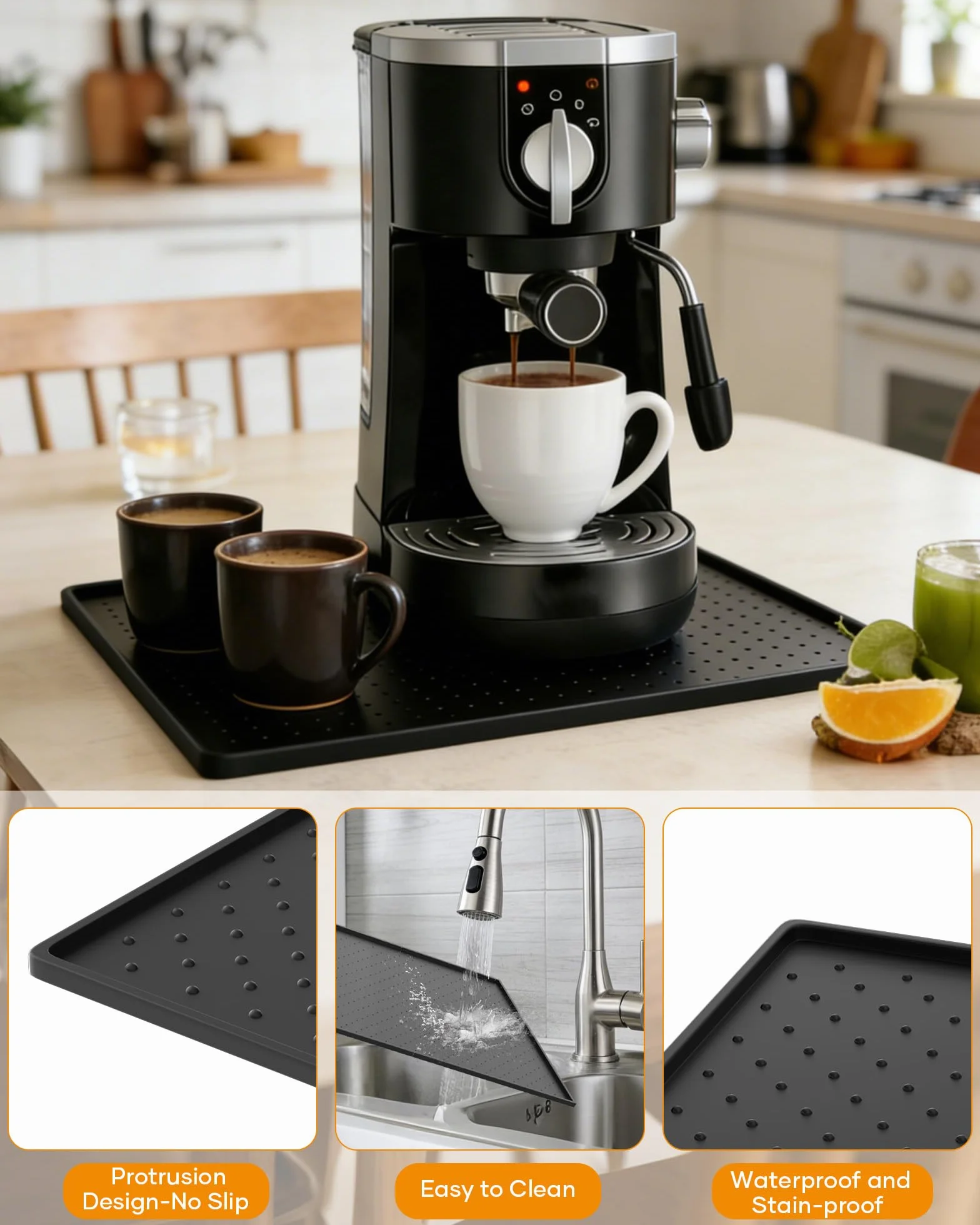 Podkładka pod ekspres do kawy, 48 x 30 cm, silikonowa mata do ekspresu do kawy, odporna na wysokie temperatury, mata silikonowa do De Longhi Magnifica Philips LatteGo Ninja Airfryer