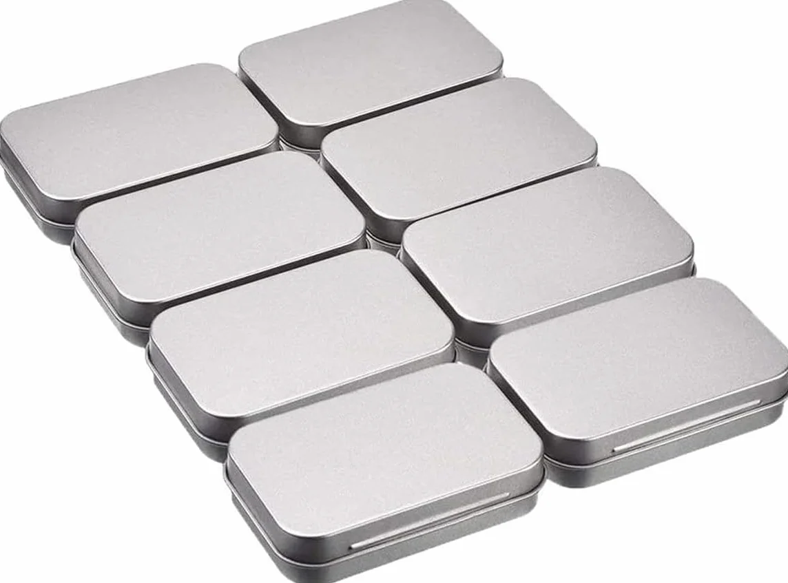 LATRAT 8 szt. srebrnych metalowych puszek, puszka na tytoń, zestaw survivalowy, puszka na tabletki, puszka na mydło, puszka metalowa, pudełko na cukierki, kolor srebrny