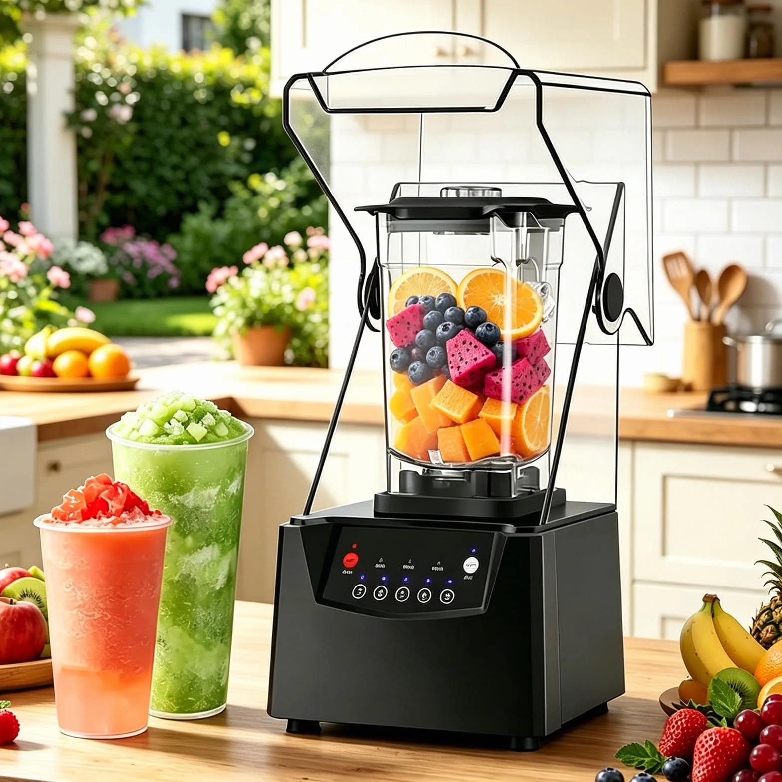 Komercyjny Blender do Smoothie z Dźwiękoszczelną Obudową, Cichy Mikser o Pojemności 1,8 l, Wytrzymały Blender do Koktajli, Smoothie i Soków Owocowych