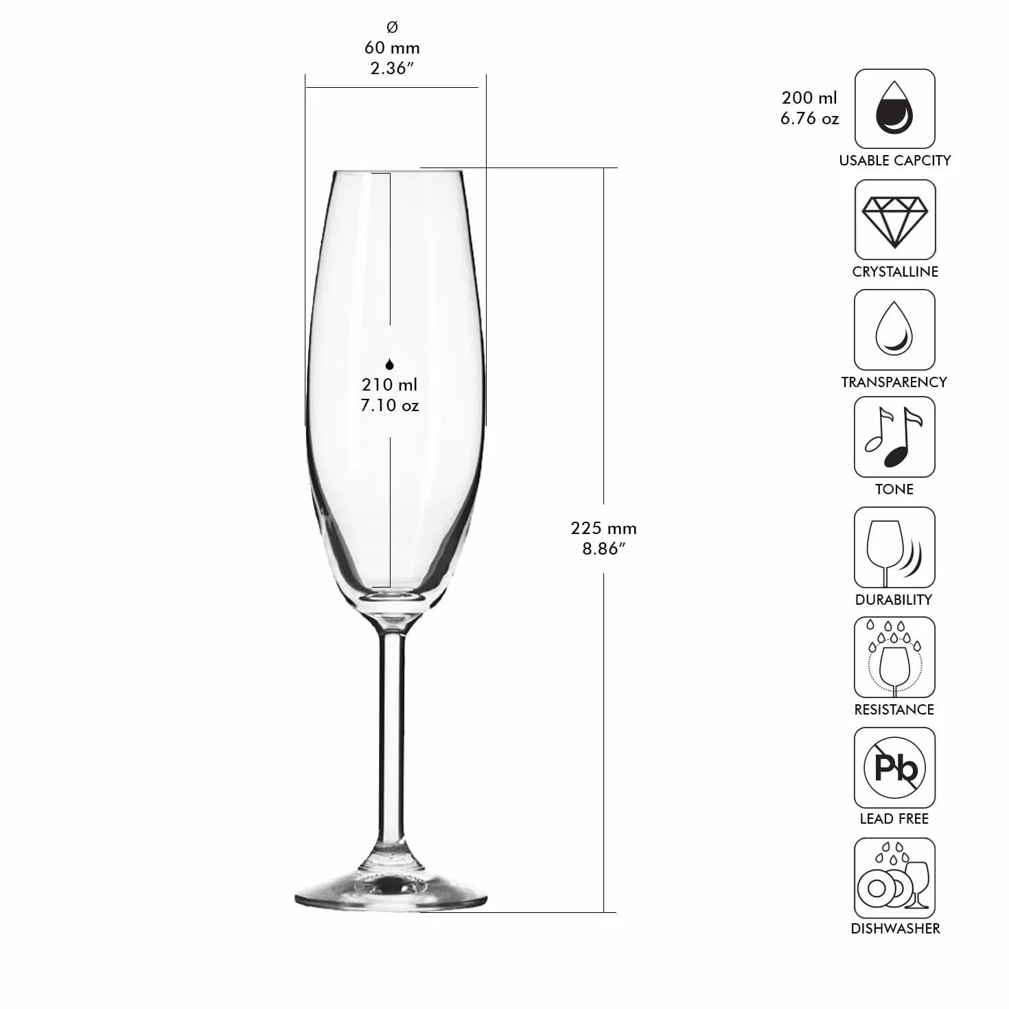 KROSNO Kryształowe Kieliszki do Szampana 210 ml Zestaw 6 sztuk Kolekcja Venezia