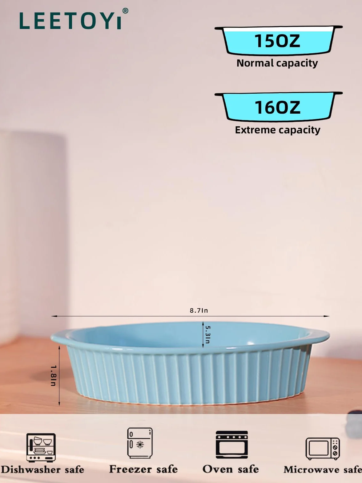 LEETOYI Porcelanowe małe owalne patelnie do zapiekanek, zestaw naczyń do pieczenia dla 1 lub 2 osób, naczynia do pieczenia z podwójnym uchwytem, do kuchni i domu, zestaw 2 szt. (turkusowe)