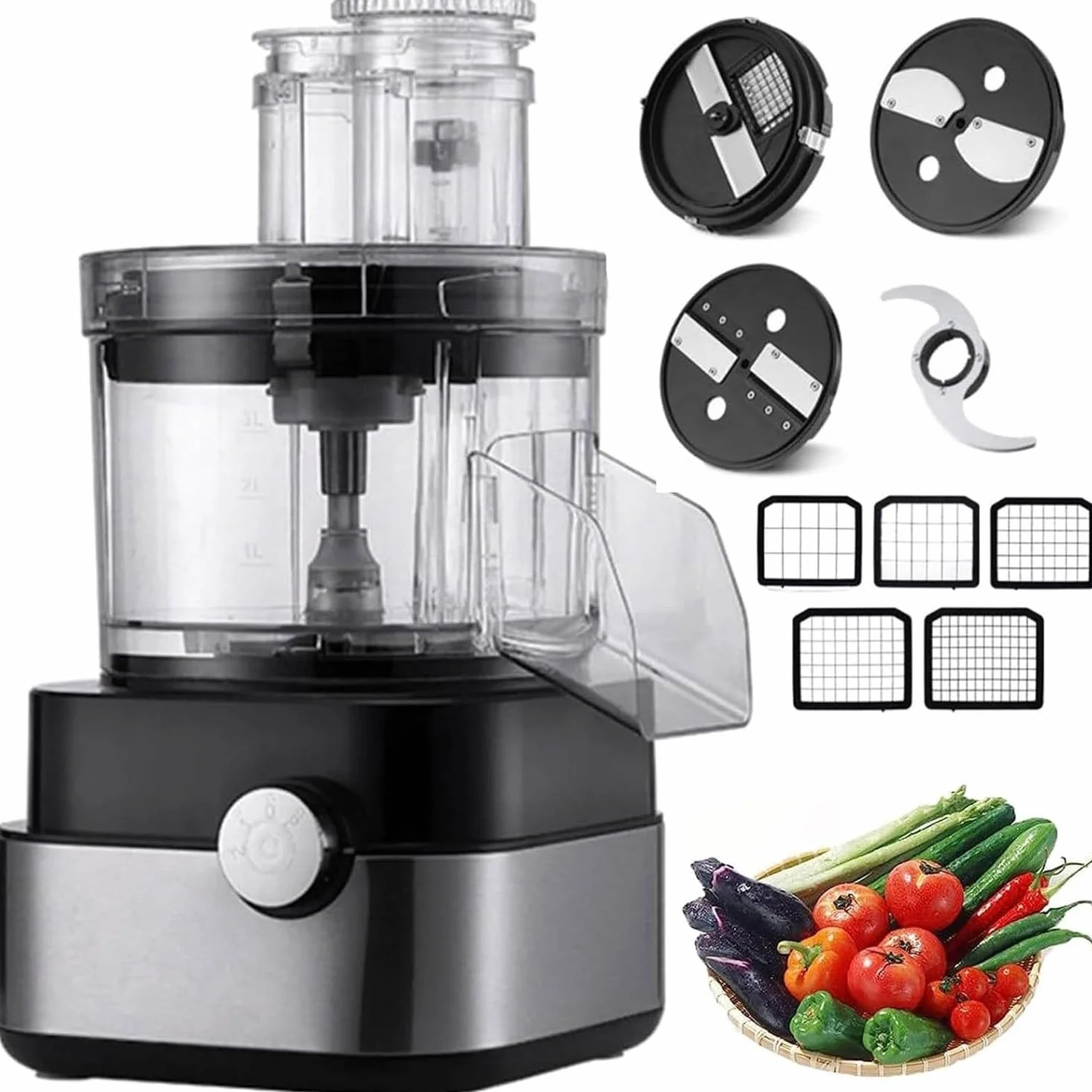 Komercyjny robot kuchenny, 5L duża elektryczna kostkarka do warzyw 600W wielofunkcyjna profesjonalna szatkownica do warzyw wielofunkcyjna maszynka do mięsa blender z 5 ostrzami ze stali nierdzewn