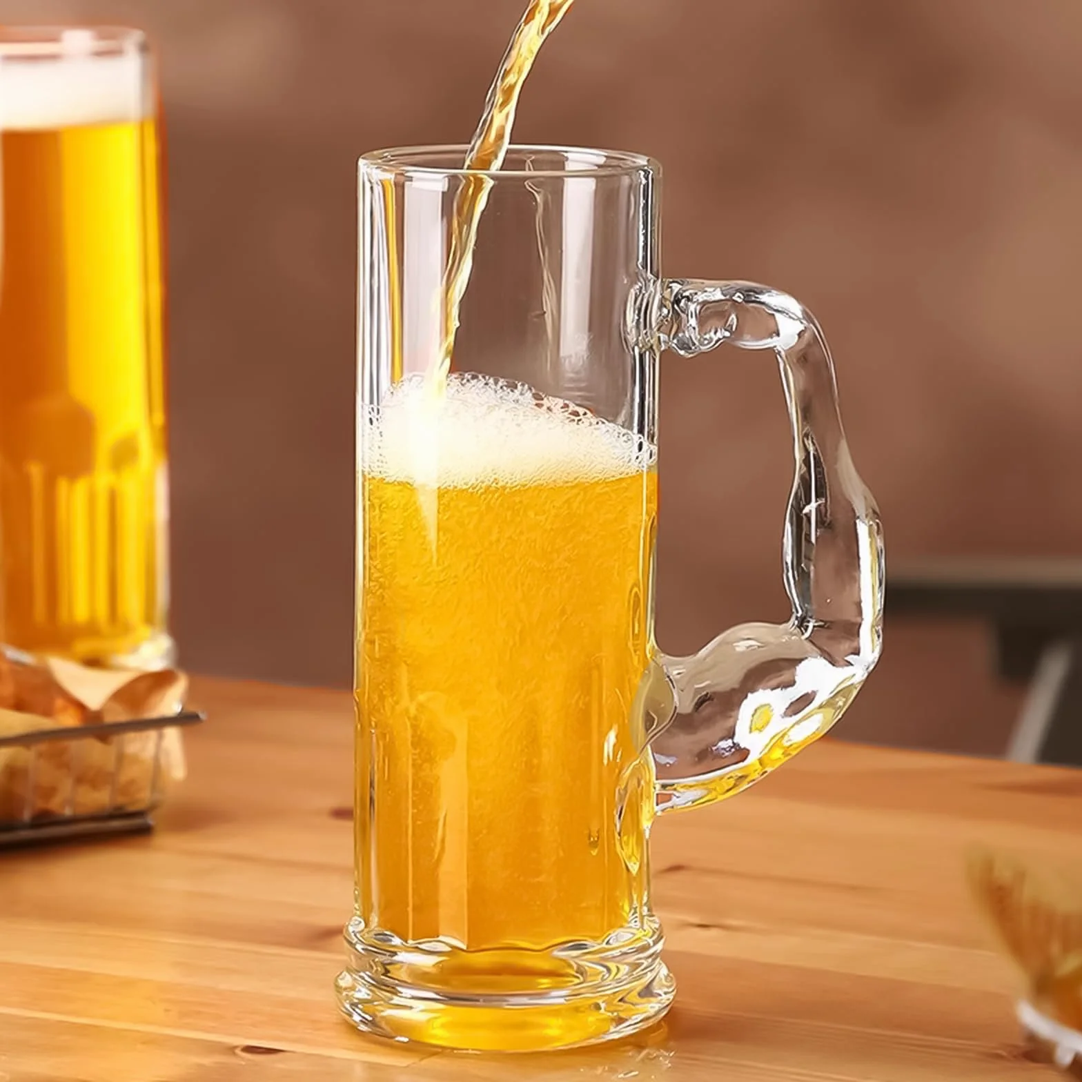 Szklany kufel do piwa z uchwytem na ramię mięśni, kufel do piwa z uchwytem, styl vintage, 570 ml