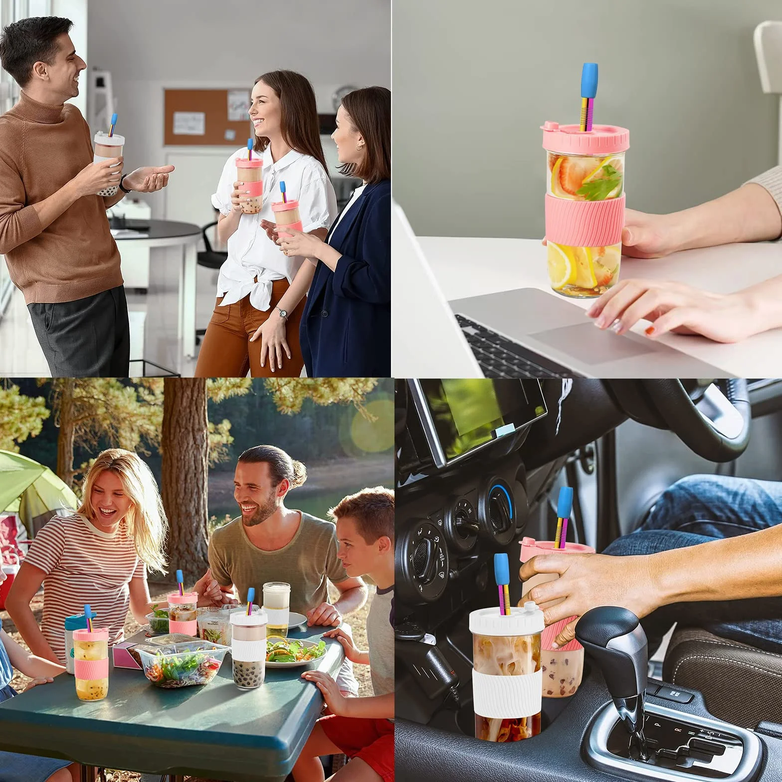 Bąbelkowe kubki do herbaty ze słomkami, 2 sztuki, kubki do smoothie, wielokrotnego użytku, do kawy, koktajli mlecznych, soków, smoothie, piwa, napojów (różowy, biały)