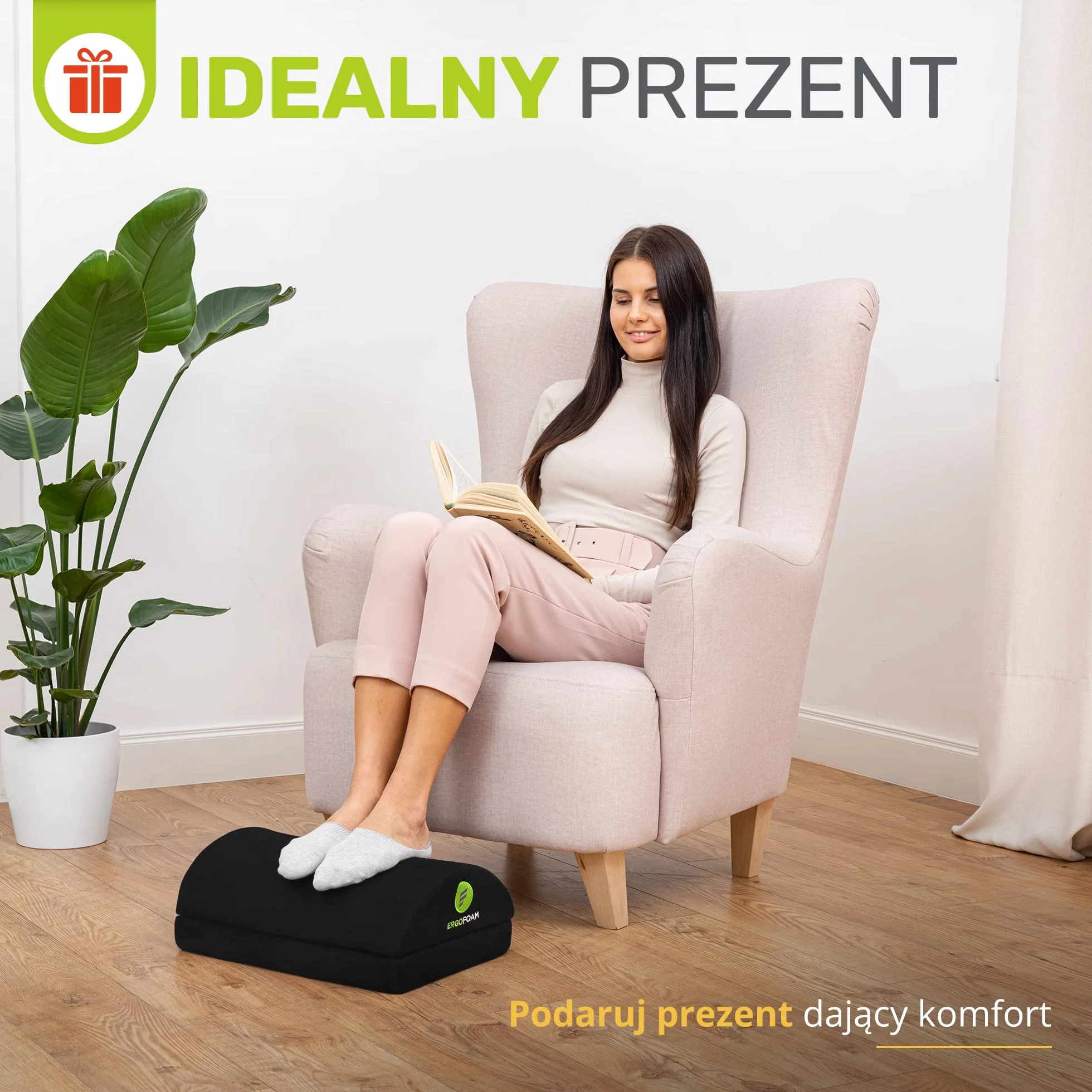 ErgoFoam Regulowany podnóżek pod biurkiem dla dodanej wysokości - duży wysokiej jakości aksamitny miękki piankowy podnóżek na biurko - najwygodniejszy podnóżek na biurku na świecie dla pleców, lędźwiu, bólu kolan (czarny)