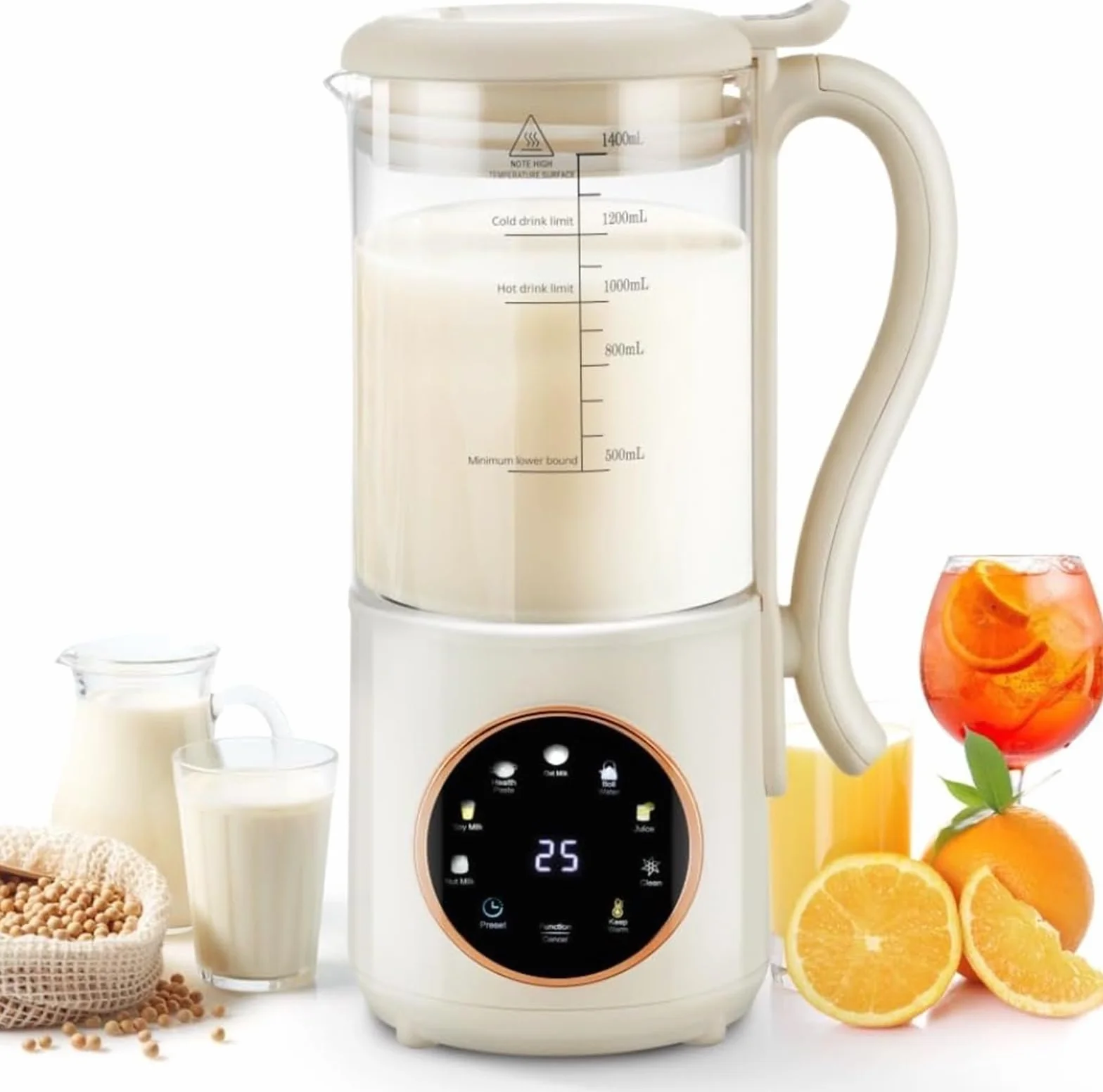 Maszyna do produkcji mleka orzechowego, 1400 ml, sokowirówka do mleka roślinnego z 16 ostrzami, wielofunkcyjna maszyna do samodzielnego przygotowania mleka roślinnego, owsa, soi, napojów bezmlecznych