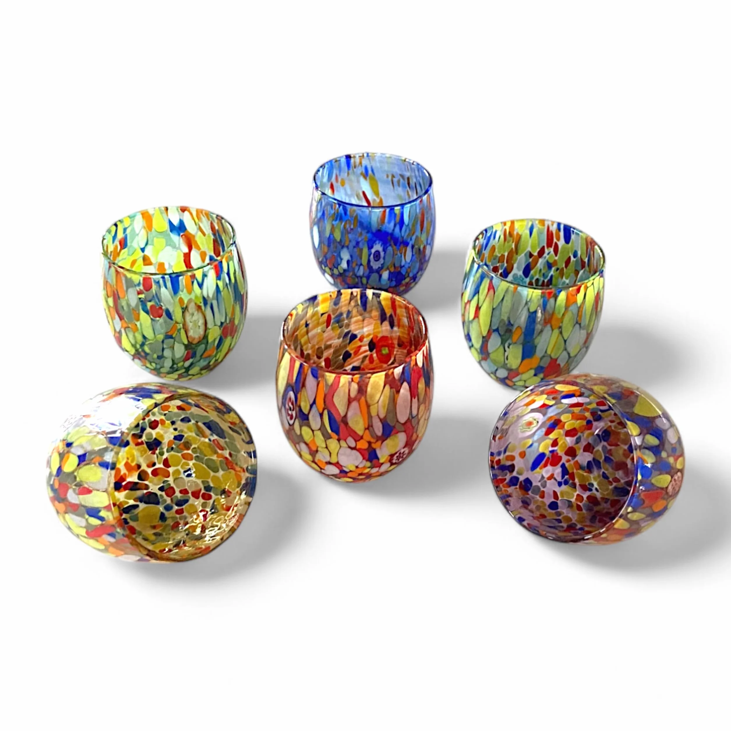MAZZEGA ART & DESIGN - 6 ręcznie dmuchanych i oryginalnych szklanek na wodę Goto Murrine Murano - kolory Murano - Classic 290 ml. Wyprodukowano we Włoszech