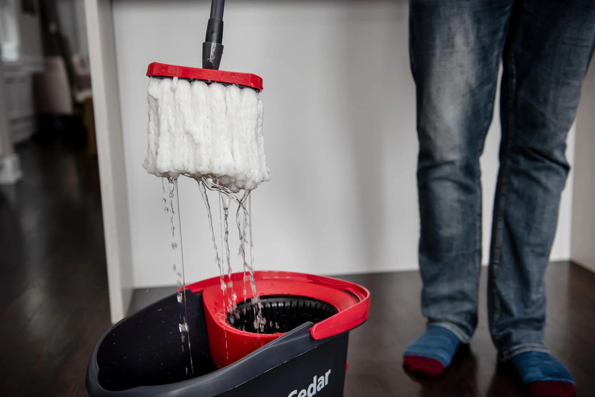 O-Cedar EasyWring Spin Mop z Mikrofibry, Czerwony/Szary z Dodatkowym Uzupełnieniem