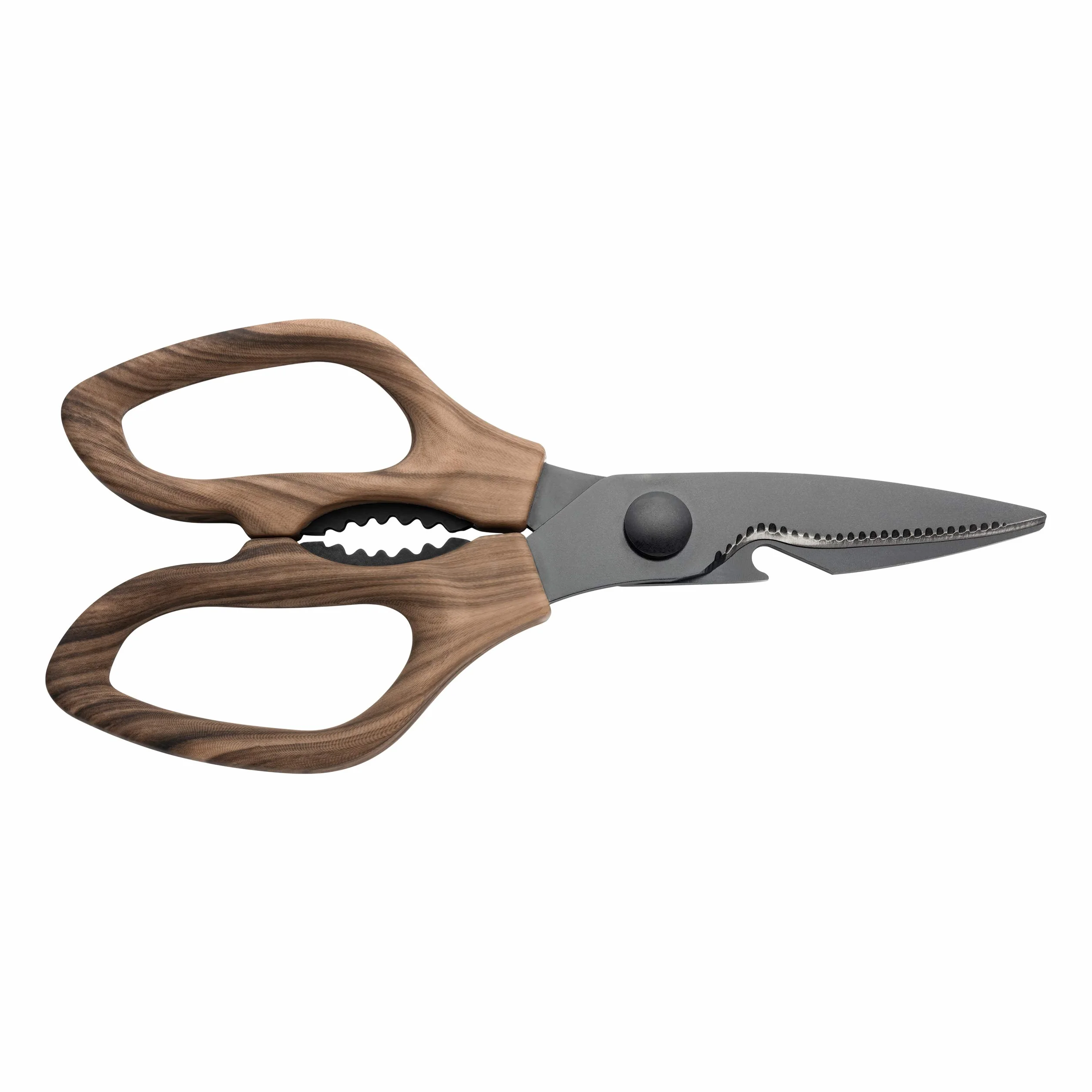 Rockingham Forge Forester nożyczki kuchenne ze stali nierdzewnej z powłoką z czarnego tlenku, ergonomiczny uchwyt z drewna, 9,5 x 1 x 20 cm