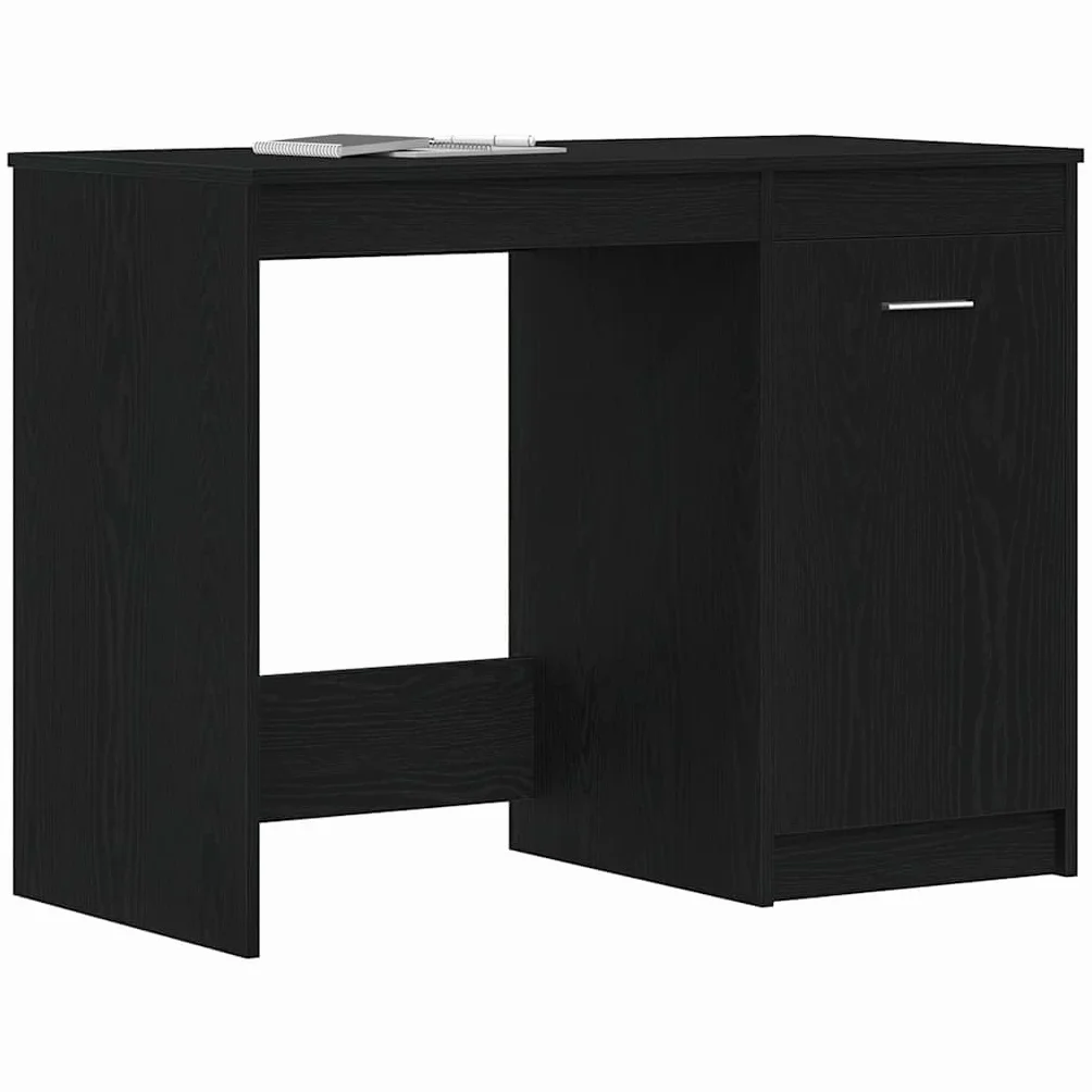 Biurko z materiału drewnopochodnego w kolorze czarnym o wyglądzie dębu 100 x 50 x 76 cm z miejscem do przechowywania komputera, laptopa, komputera, biura i domowego biura, kompaktowe do nauki