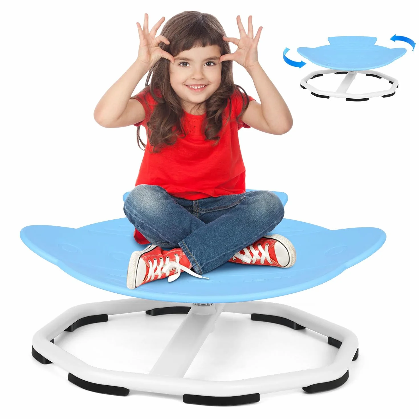Sensoryczne krzesło obrotowe dla dzieci z autyzmem/ADHD, krzesło karuzela 360°, zabawka treningowa, koordynacja i równowaga, sensoryczne krzesło dla chłopców i dziewczynek, niebieskie dysk