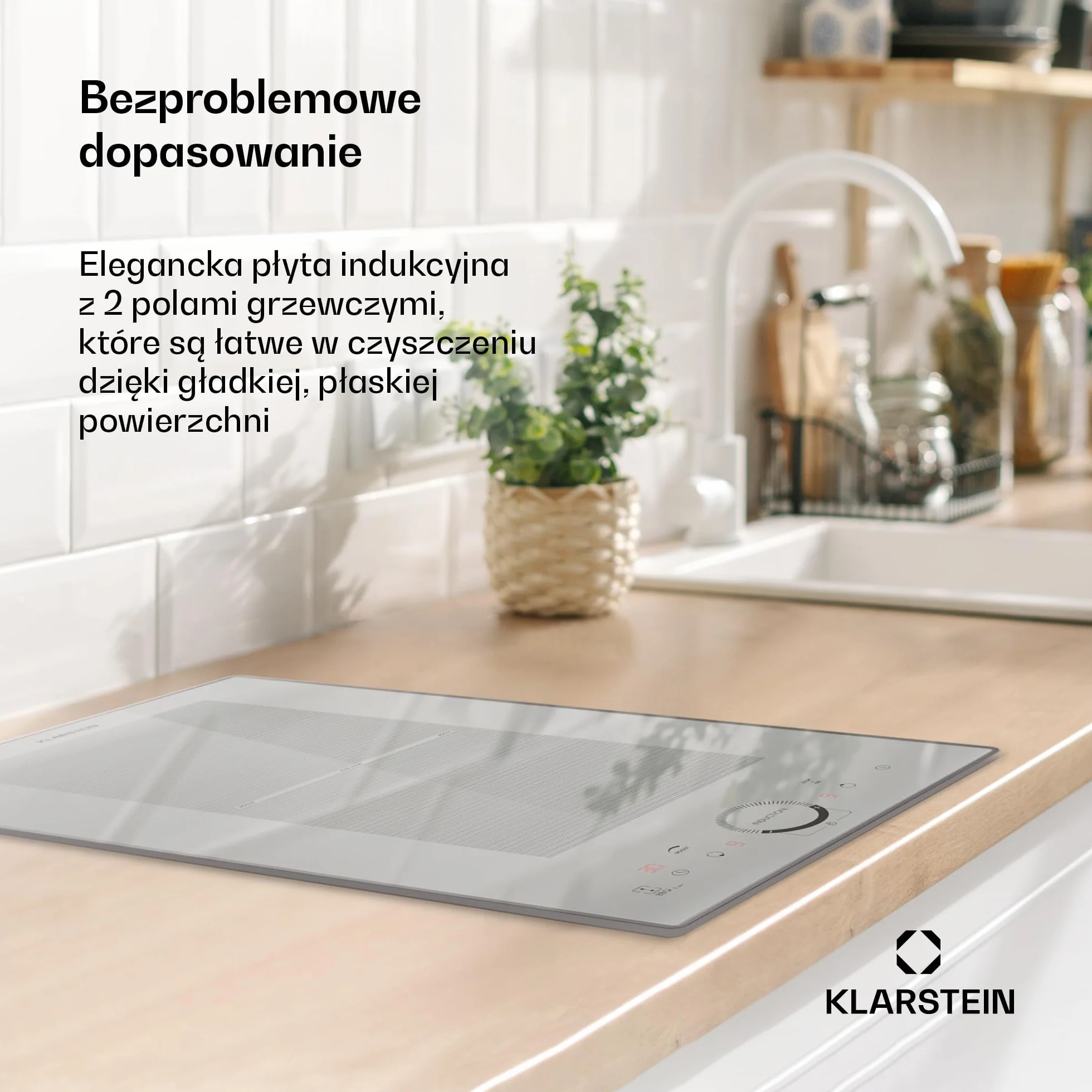 Klarstein Delicatessa 30 Flex płyta indukcyjna - 30cm, 2-strefowa płyta do zabudowy, 3500W ThermoBoost, sterowanie dotykowe, timer i blokada rodzicielska, białe szkło ceramiczne