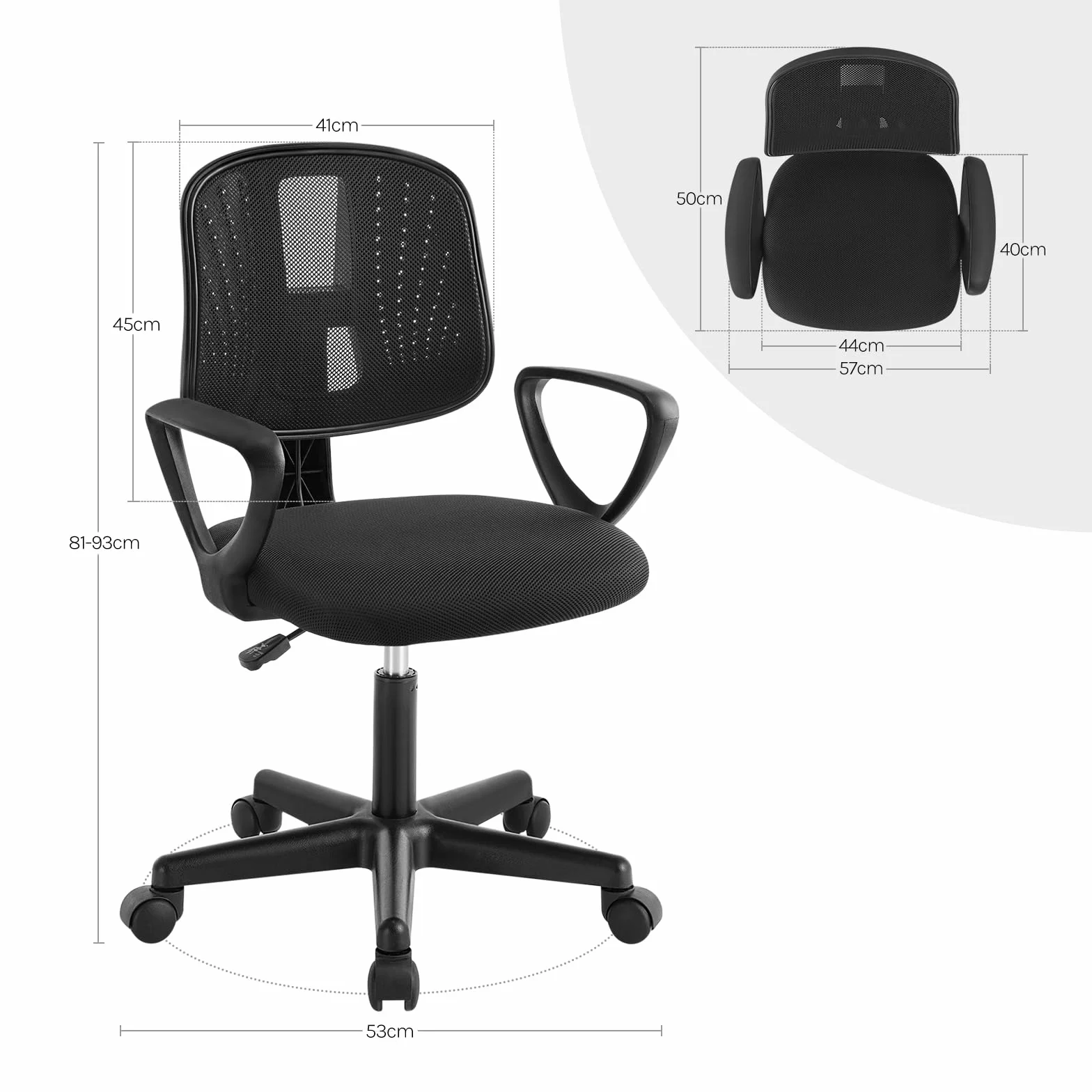 Krzesło biurkowe dla dzieci obrotowe ergonomiczne z kółkami oddychająca tkanina siatkowa automatycznie regulowane czarne