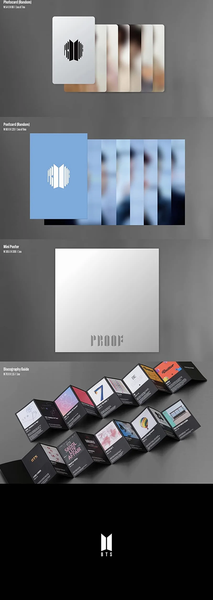 Big Hit Entertainment BHE0117 BTS BANGTAN BOYS Proof Standard + Compact Edition Set [BTS Anthology Album] 6 płyt CD + 1 składany plakat + zestaw dodatkowych kart fotograficznych 188 x 250 x 59 mm