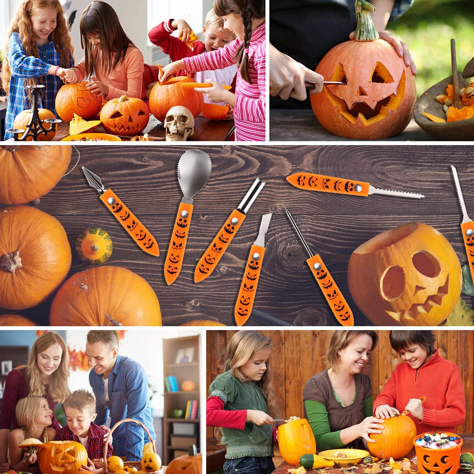 Zestaw do rzeźbienia w dyniach na Halloween, 7 sztuk, z torbą do przenoszenia i szablonami do rzeźbienia w dyniach, profesjonalne narzędzia do rzeźbienia w dyniach ze stali nierdzewnej, na Halloween, dla dorosłych i dzieci