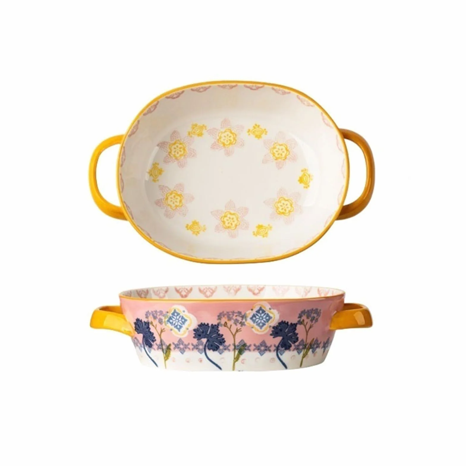 Naczynie do pieczenia ceramiczne kreatywne podszkliwne kolorowe naczynia odporne na wysokie temperatury blacha do pieczenia talerz obiadowy podwójne ucho talerz na zupę talerz na owoce do