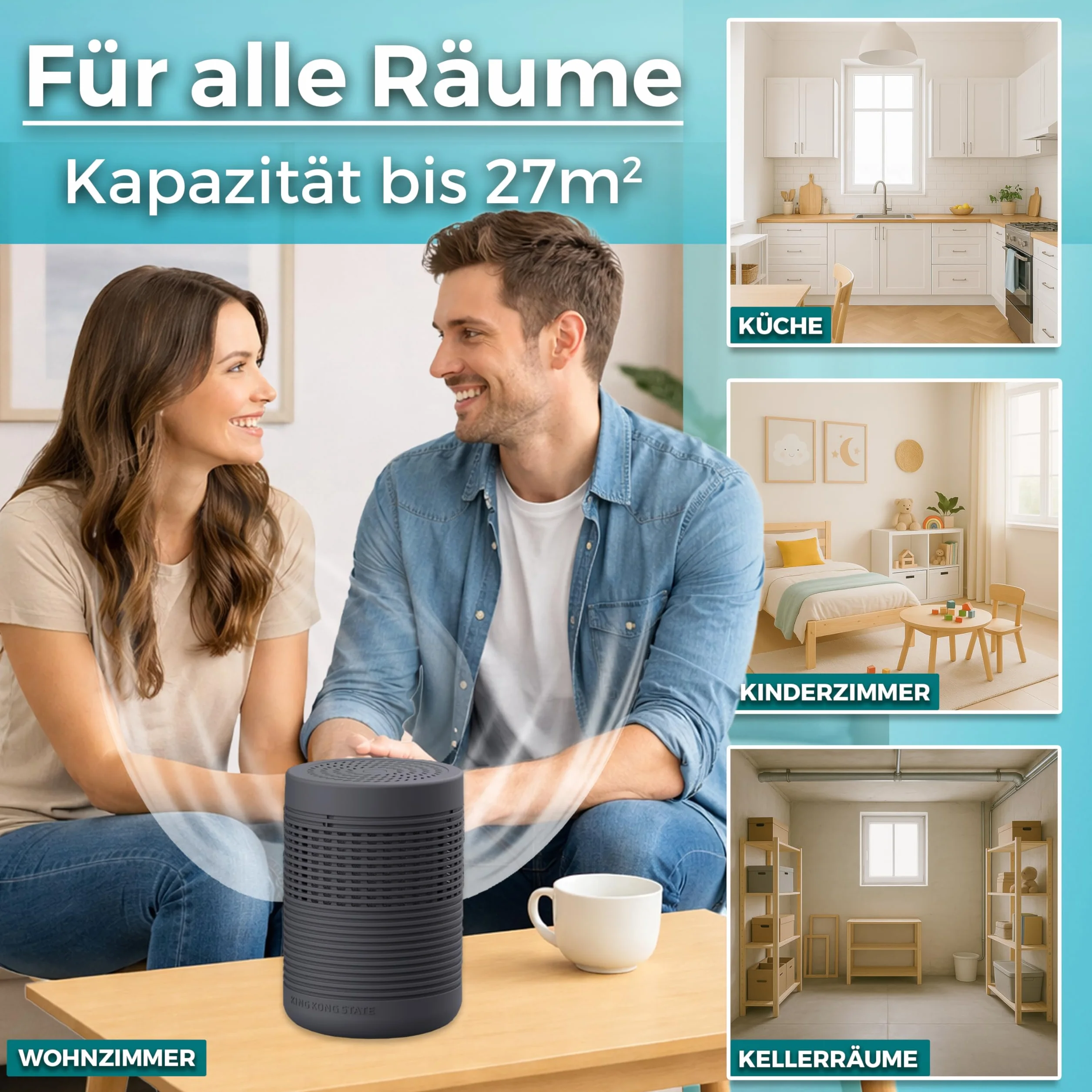 King Kong State Osuszacz powietrza bez prądu | do 27 m² | w zestawie 3-miesięczny zapas granulatu | osuszacz powietrza do pomieszczeń przeciw pleśni w mieszkaniu, łazience | osusza piwnicę |