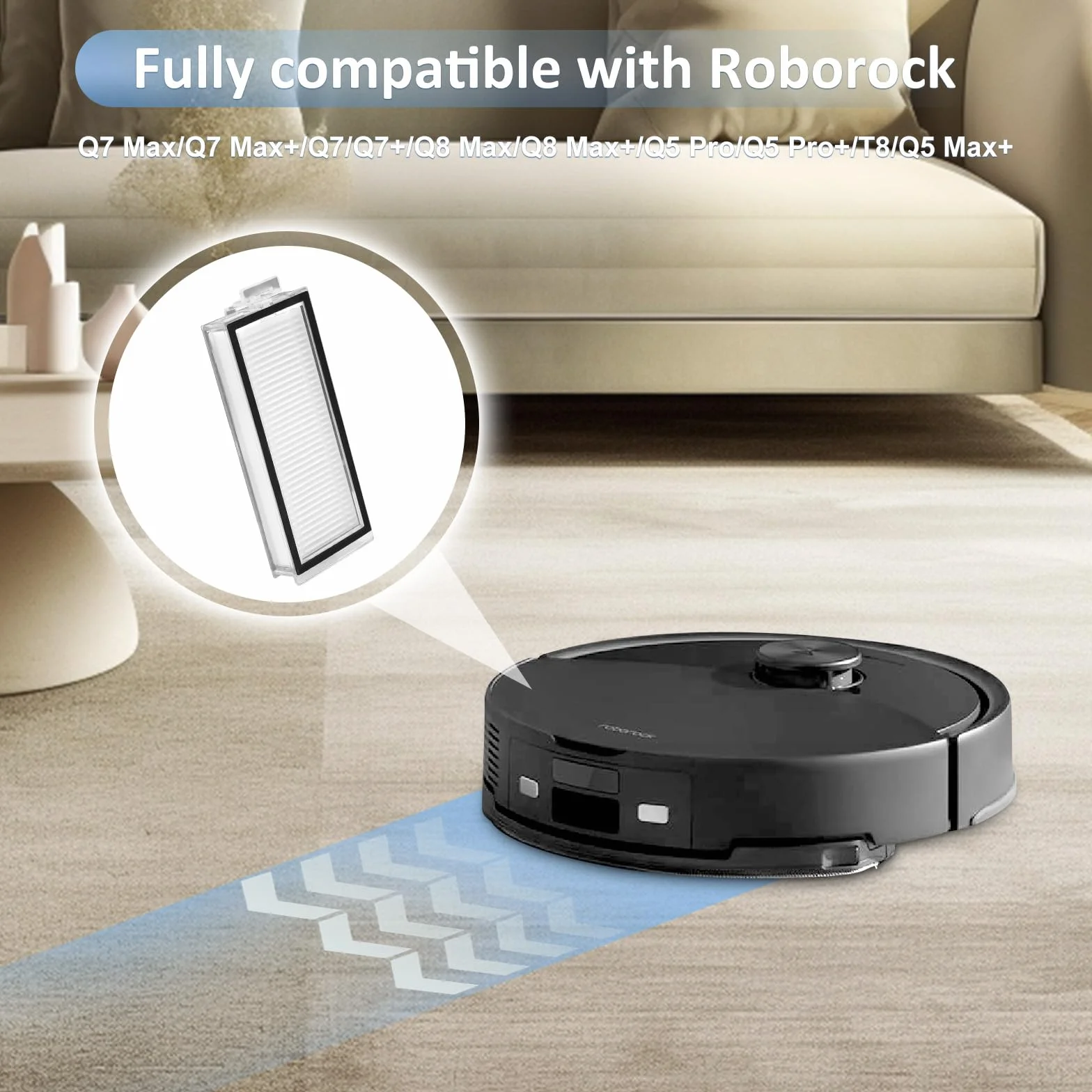 6 sztuk filtrów HEPA do Roborock Q5 Max+/Q7 Max/ Q7 Max+/ Q7 / Q7+/ Q8 Max / Q8 Max+/Q5 Pro / Q5 Pro + / T8 części zamienne, filtr nadający się do prania i wielokrotnego użytku, wydajny