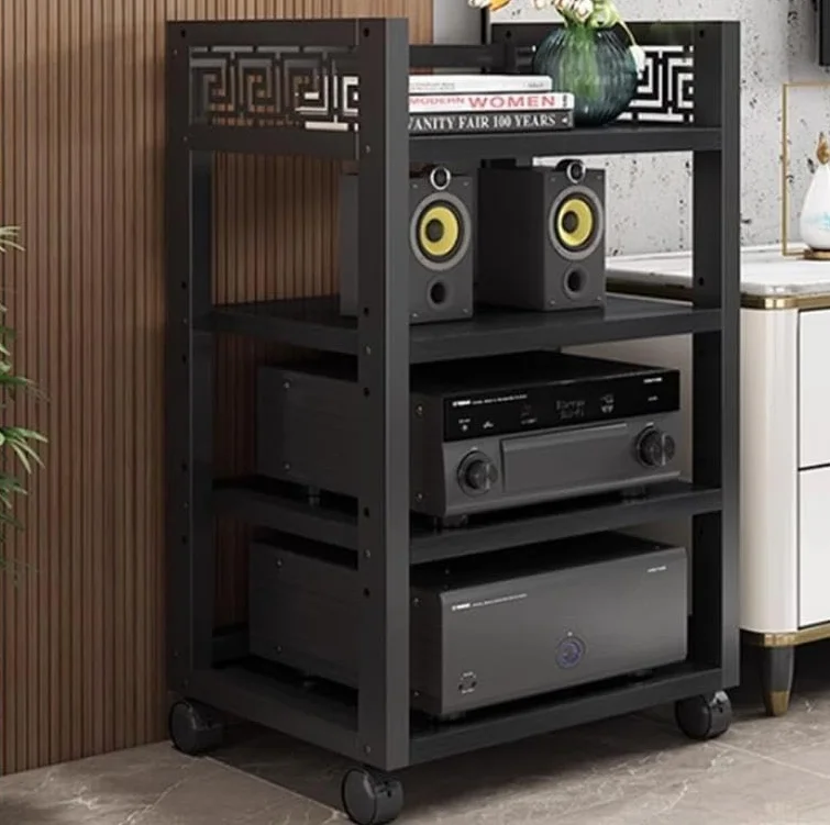 Trzystopniowa, regulowana szafka stereo – zwijany stojak na nośniki i stojak audio do odtwarzaczy CD i komponentów AV – oszczędność miejsca, wolnostojąca wieża do przechowywania