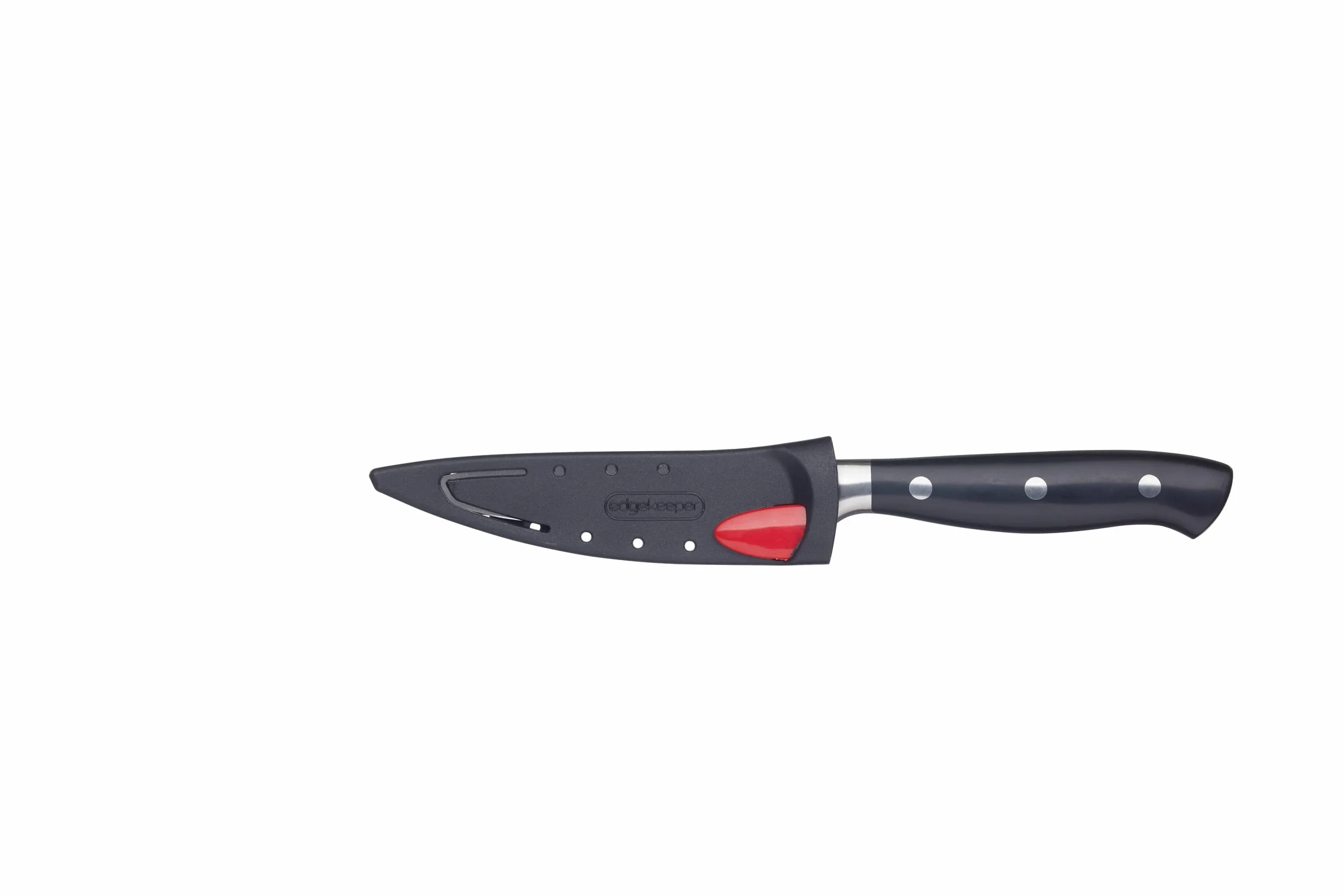 MasterClass Nóż uniwersalny, mały nóż kuchenny Edgekeeper ze stali nierdzewnej z funkcją samoostrzenia, 11,5 cm (4,5"), opakowanie typu clam pack, czarny